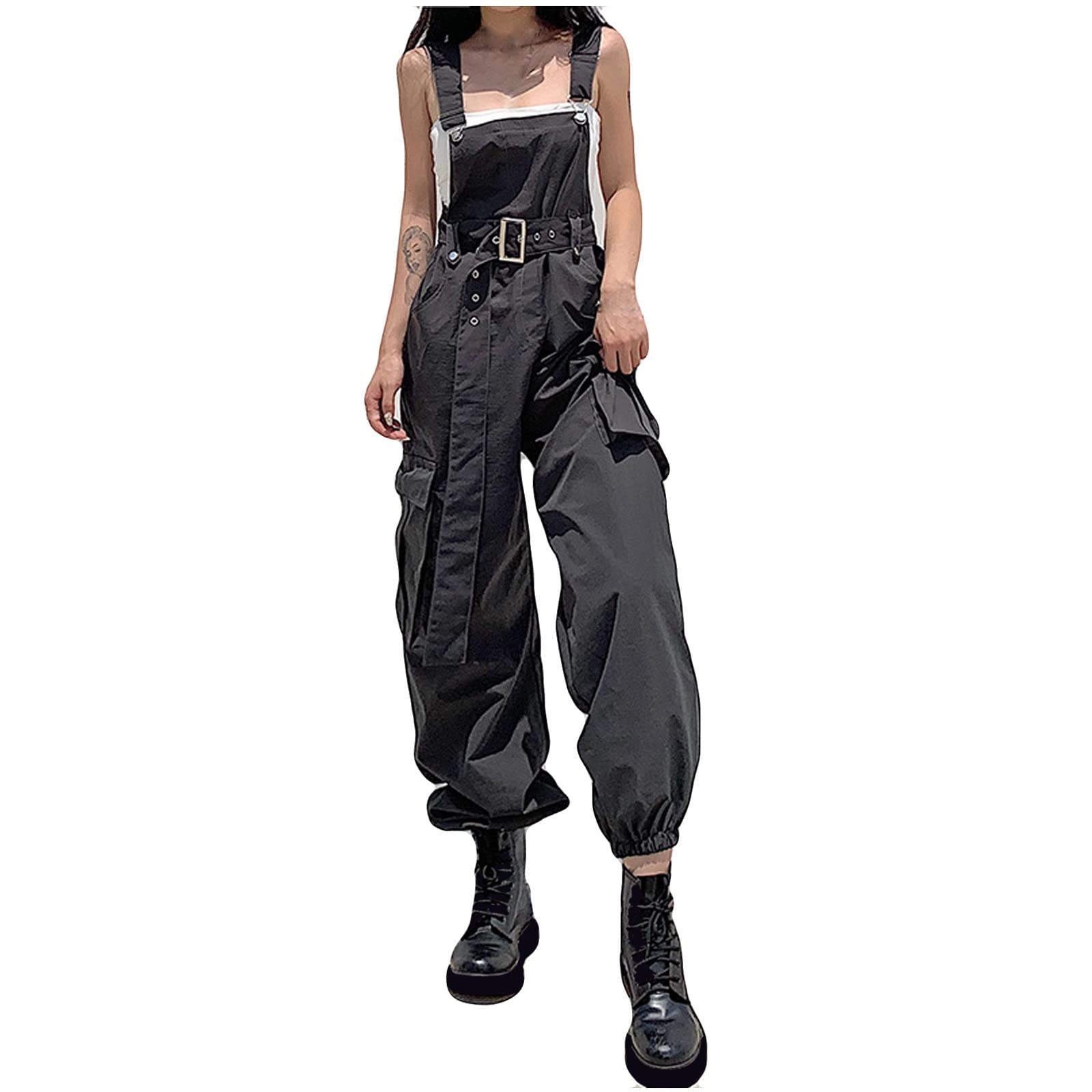 Women's High Waist Cargo Pants with Oversized Pockets - Khaki & Black Wide Leg Hip Hop Trousers for Women | Korean Streetwear Style | Perfect for Casual Outfits, Street Fashion and Workwear