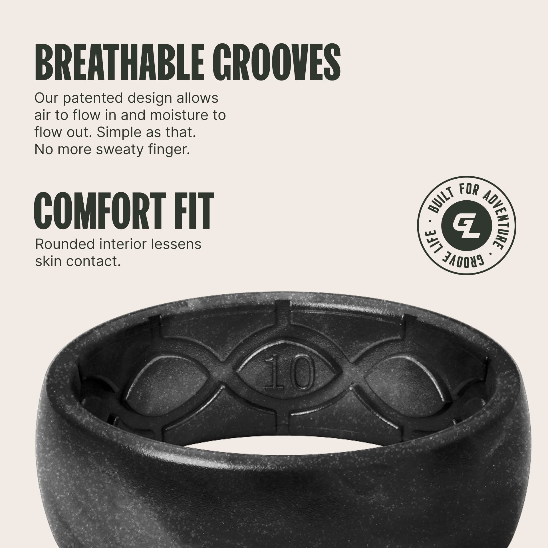 Groove Life Solid Silicone Ring for Men - Breathable Rubber Wedding Band with Unique Design & Comfort Fit - Lifetime Warranty - Perfect for Active Lifestyles, Gym, Swimming & Outdoor Adventures