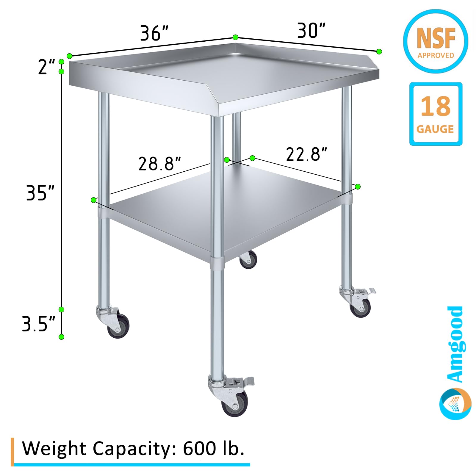 AmGood NSF Certified Stainless Steel Commercial Work Table with Backsplash & Side Guards | 36