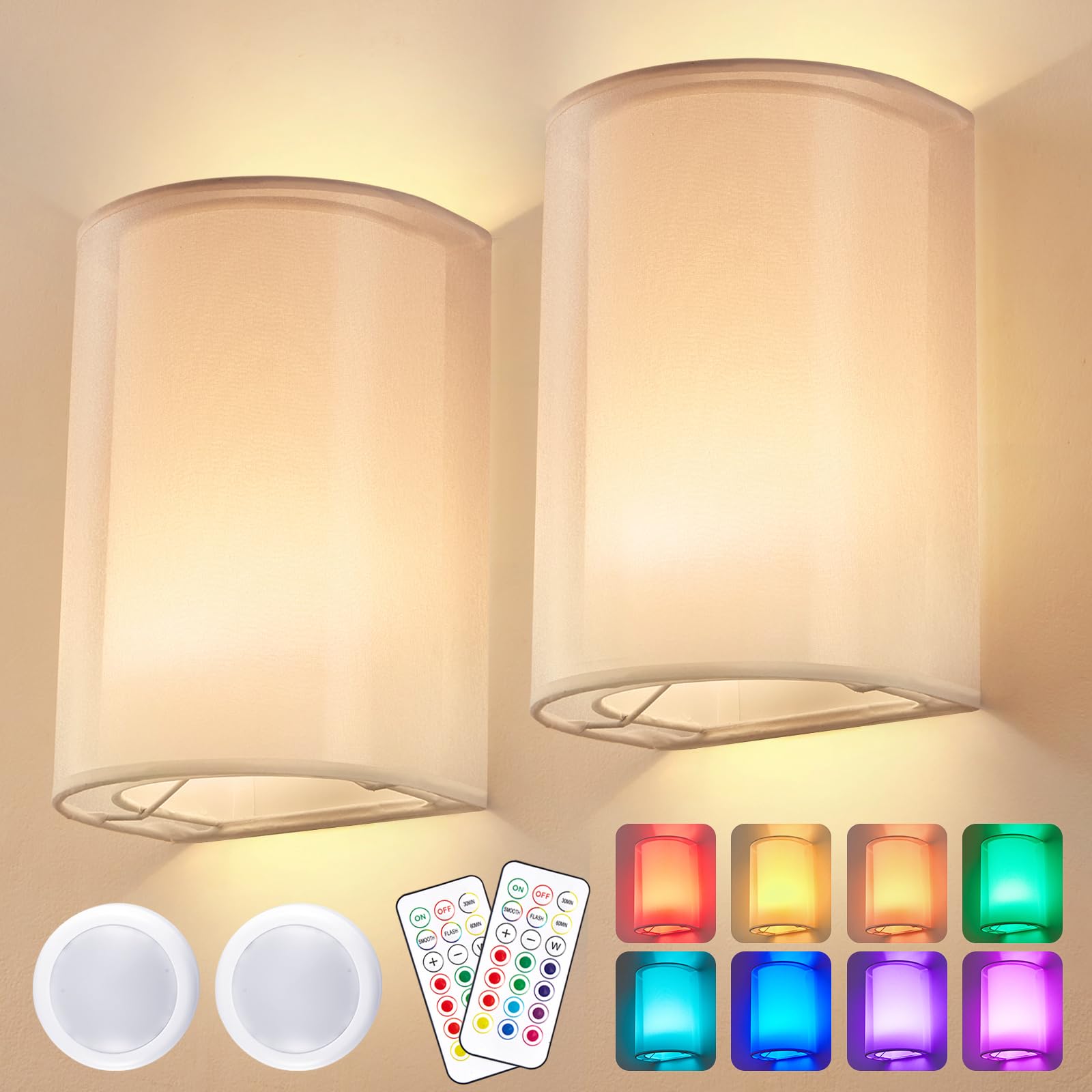 Dimmable LED Wall Sconces - 16 RGB Colors with Remote | Bedroom & Living Room Lighting Decor