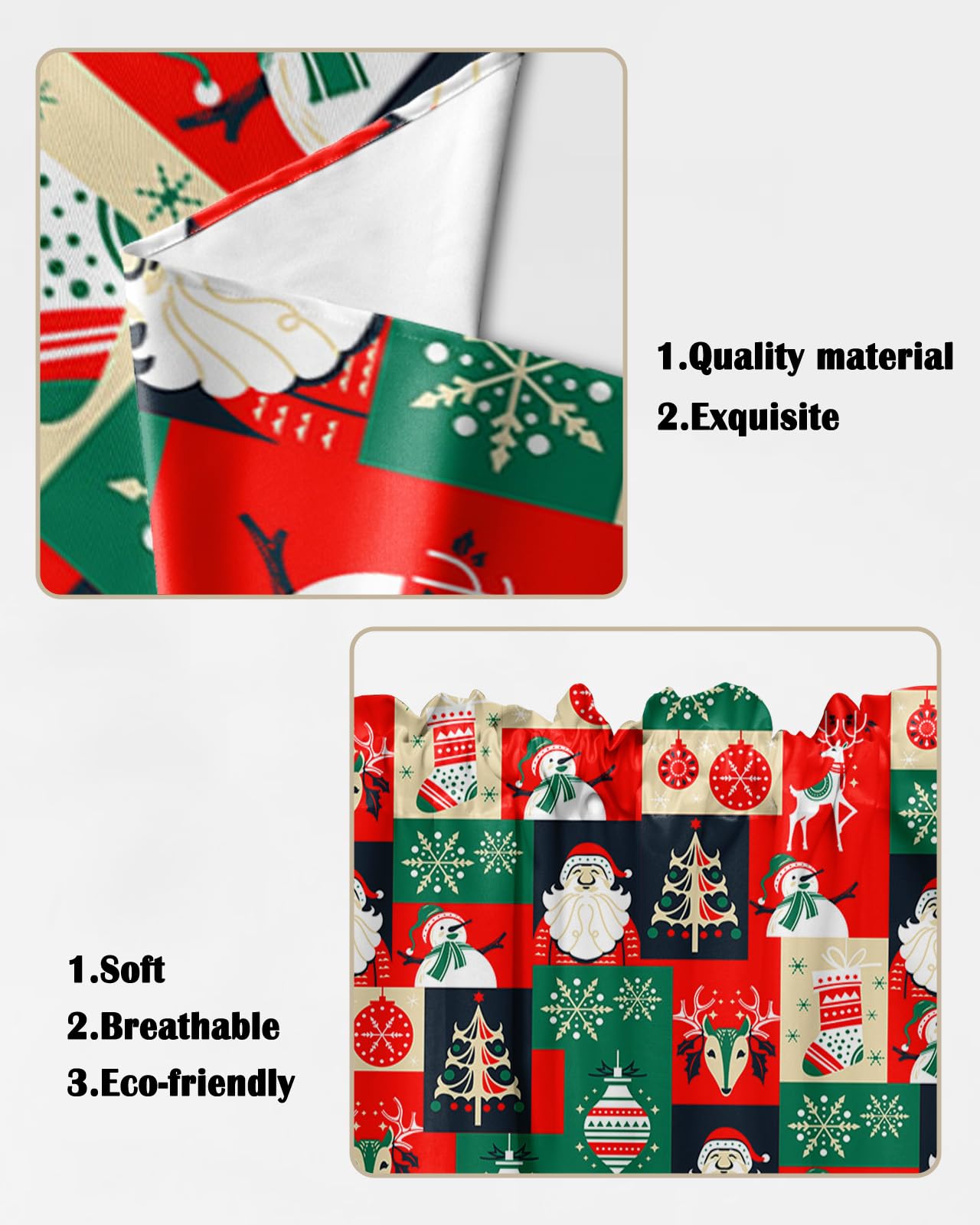 QueenKer Christmas Swag Valance Curtains - Patchwork Snowman Design Rod Pocket Window Topper for Living Room, Kitchen & Bathroom (72
