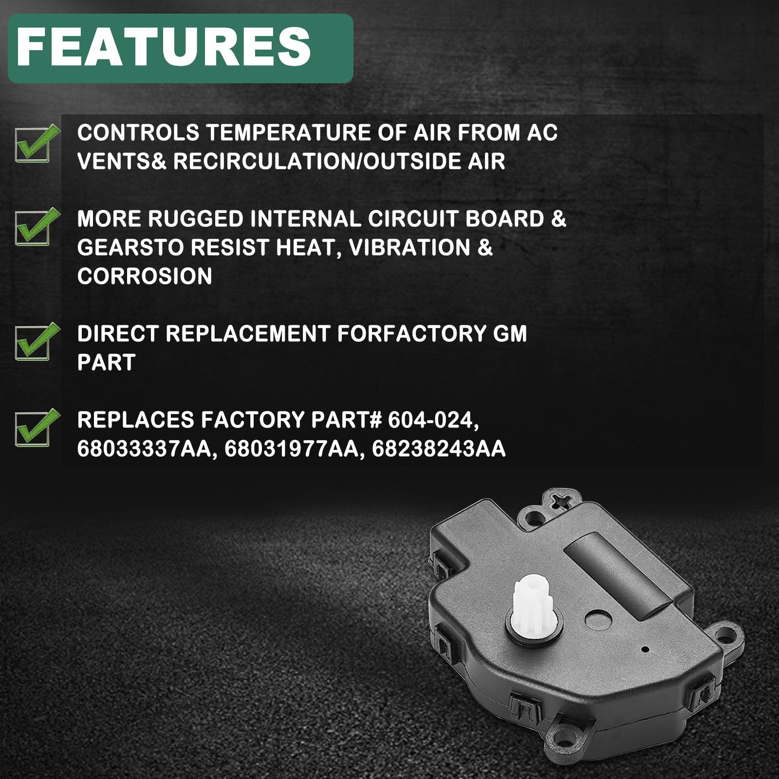 604-024 HVAC Blend Door Actuator - Compatible with Chrysler 300/Town & Country, Dodge Challenger/Charger/Grand Caravan - Replaces 68033337AA, 68238243AA, 68031977AA - Heater AC Temperature Control Motor for Smooth Climate Adjustment in Your Vehicle
