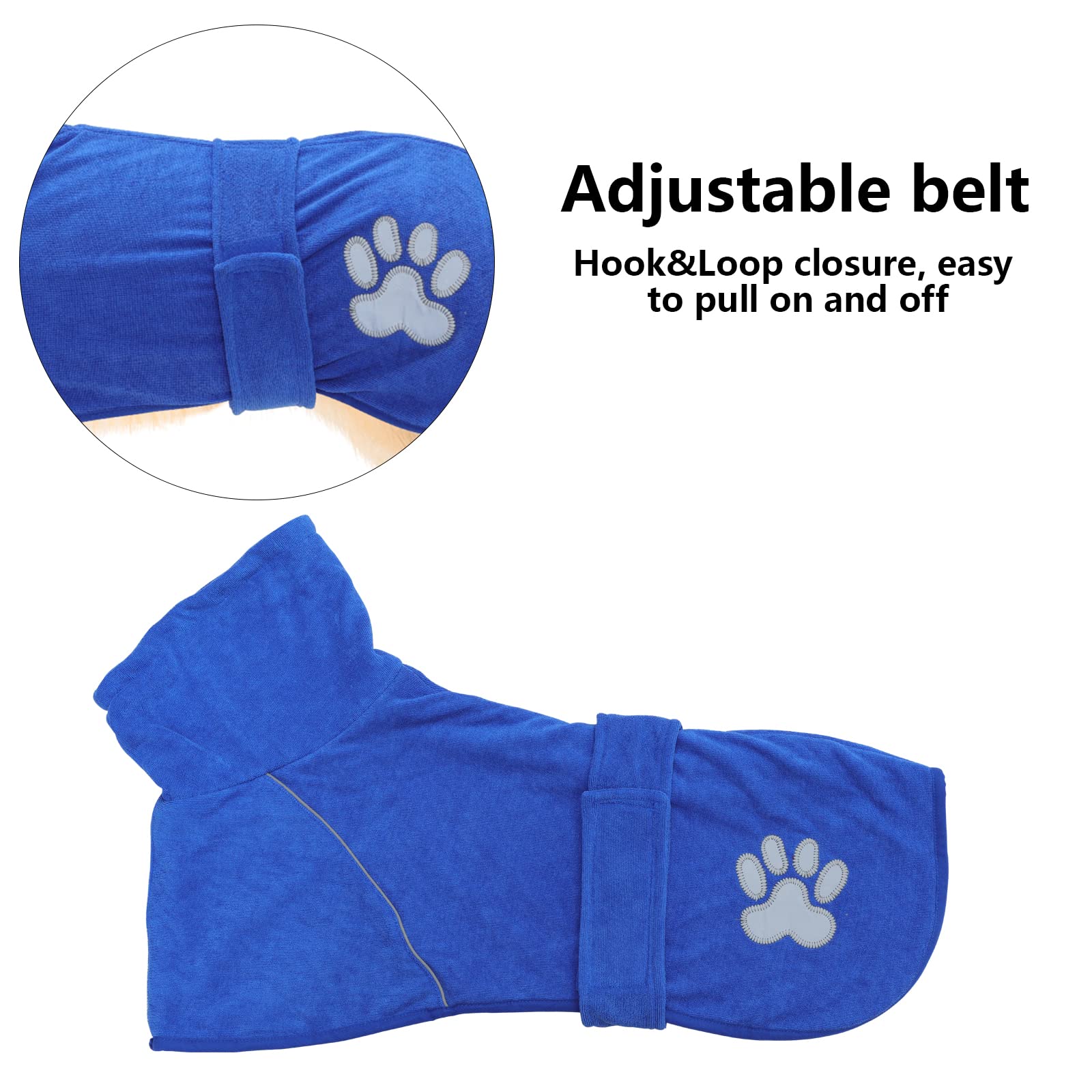 **Super Absorbent Dog Drying Coat & Bathrobe Towel Wrap - Microfiber Puppy Gown with Reflective Strips for Quick Drying - Blue - Size S | Perfect for Post-Bath, Grooming & Indoor Lounging**