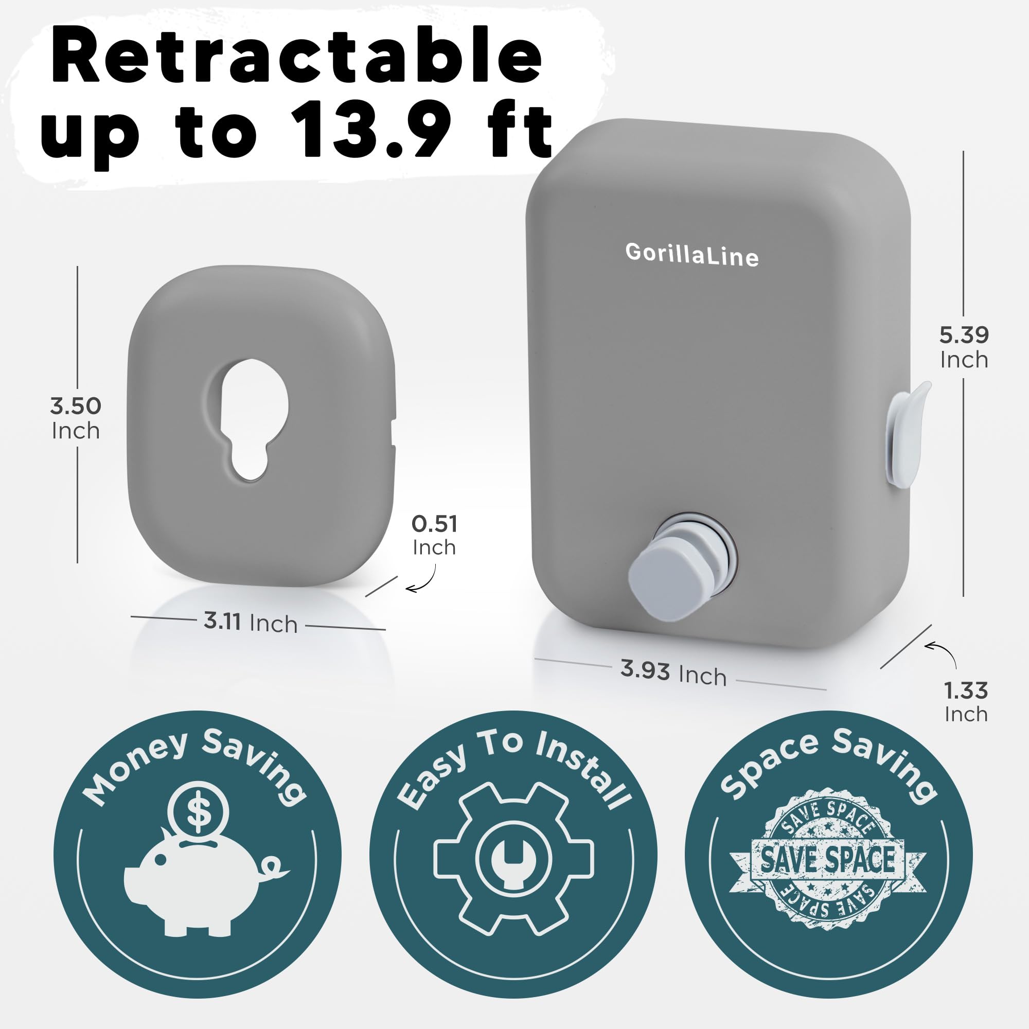 GorillaLine Retractable Clothesline for Indoor & Outdoor Use - Heavy Duty Wall Mounted Laundry Drying Rack - Perfect for Small Spaces, Apartments, Camping & Travel - Air Dry Clothes Efficiently