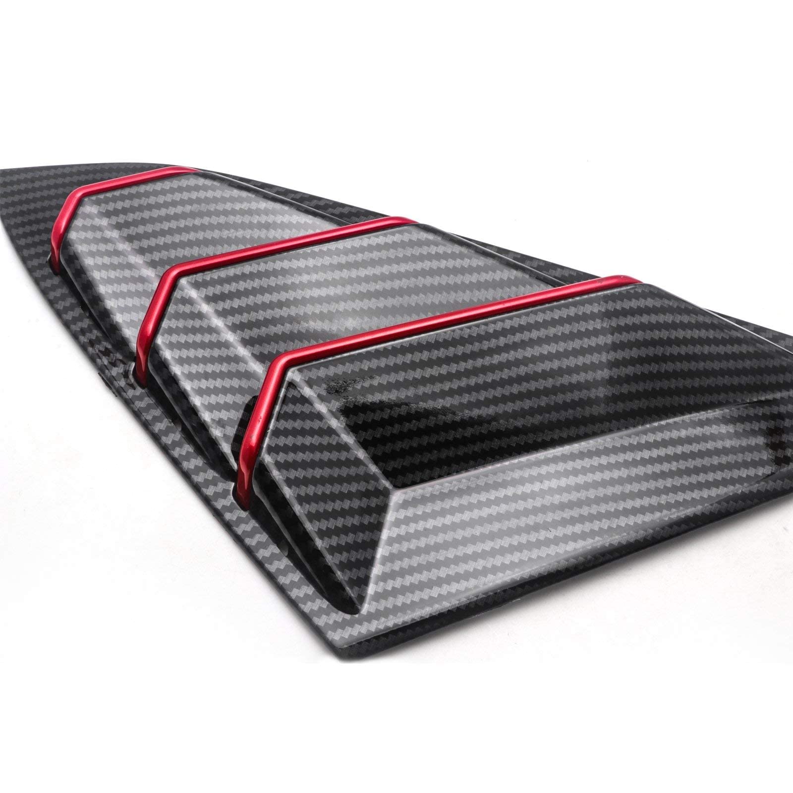 Xotic Tech Rear Side Window Louver Cover Trim - Carbon Fiber Pattern with Red Accent - Compatible with 2016-2021 Honda Civic 10th Gen Sedan - Enhances Style & Airflow - Perfect for Car Enthusiasts & Custom Builds