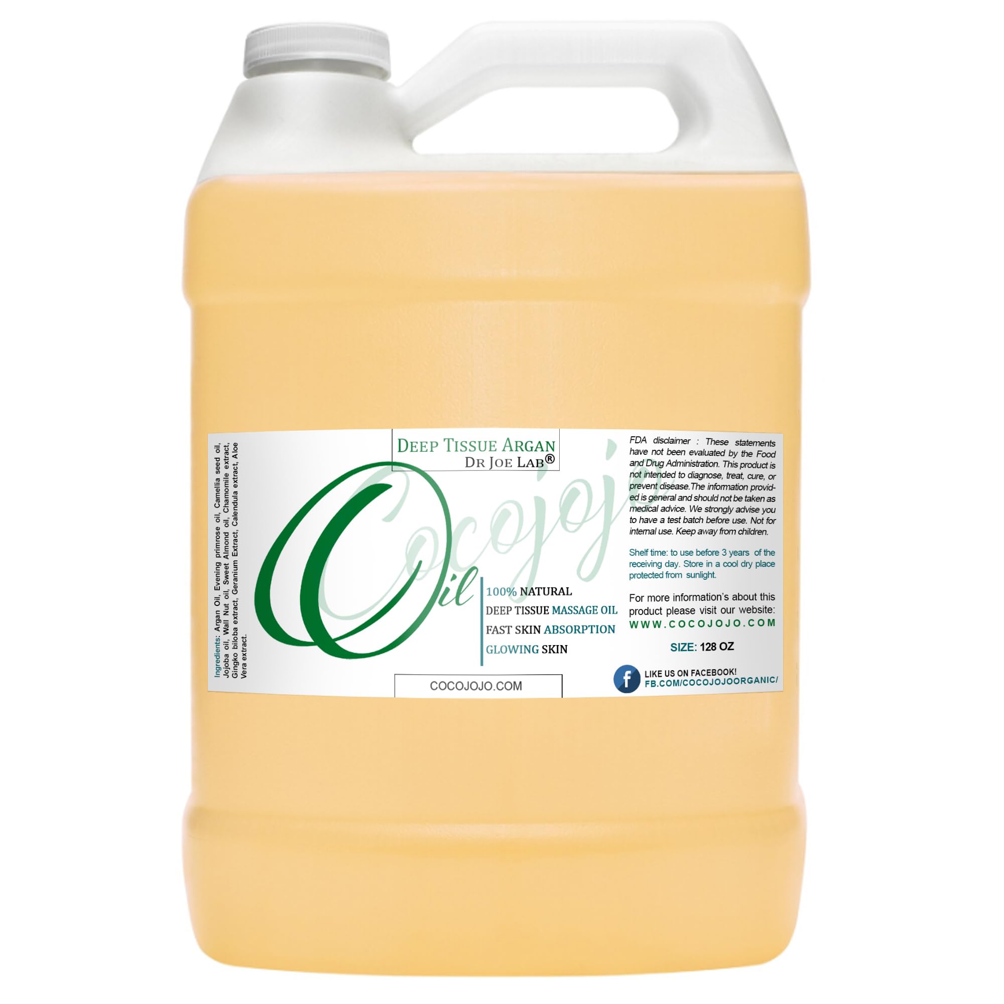 1 Gallon Bulk Deep Tissue Argan Massage Oil - Natural Moroccan Argan Oil Blend with Jojoba & Emu for Muscle Relief | Spa, Hot Towel Treatment, Hair, Skin, Face & Body Care | Perfect for Professional Massage Therapists & Home Relaxation