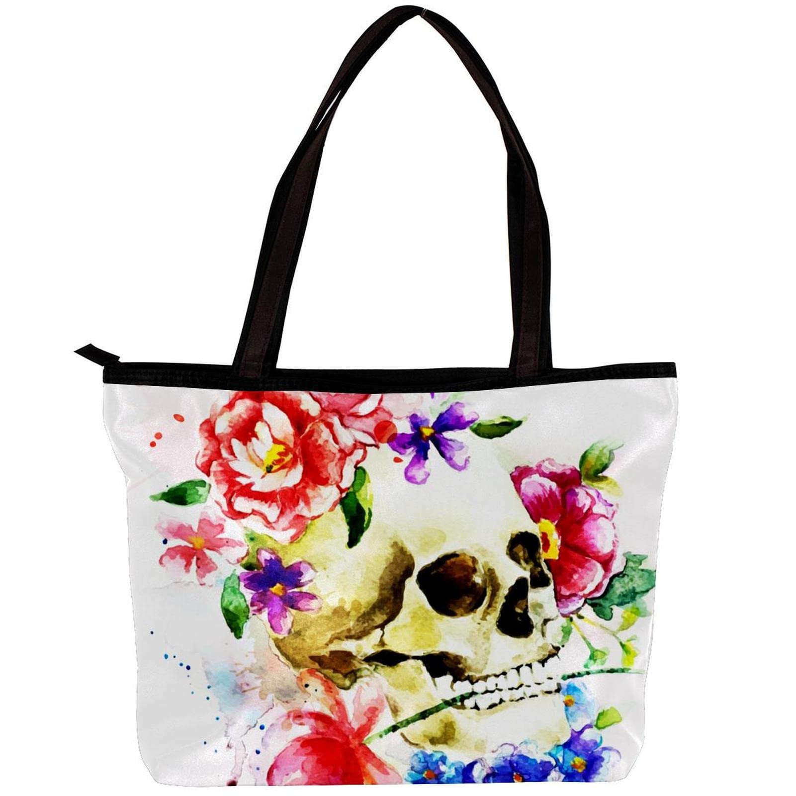 Stylish Skull Bone Print Tote Bag for Women - Durable Shoulder Handbag with Inner Pouch | Perfect for Shopping, Beach, Travel & Daily Use