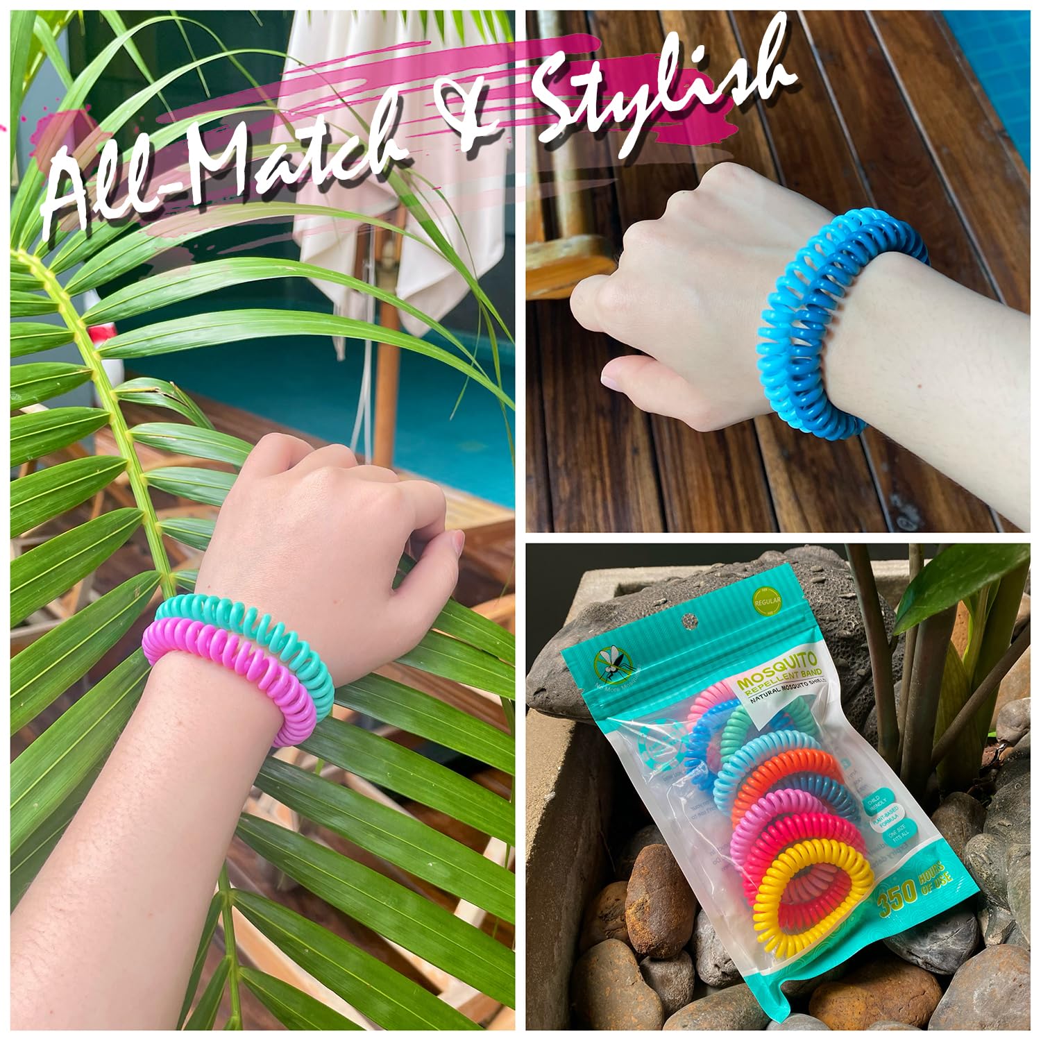 54 Pack DEET-Free Mosquito Repellent Bracelets & 60 Smile Patches - Natural Insect Repellent Wristbands for Kids & Adults - Outdoor Camping, Hiking, Fishing, Travel, and Backyard BBQs