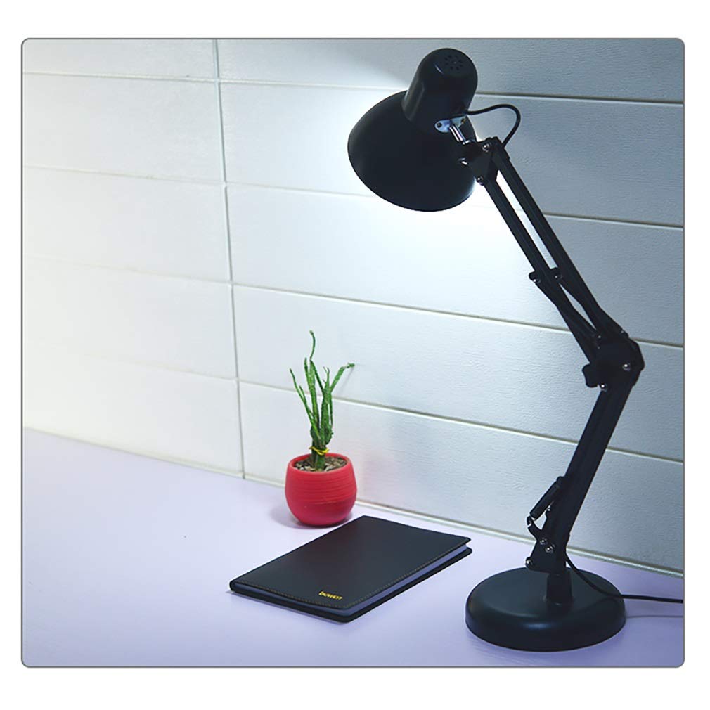 Adjustable Metal Swing Arm Desk Lamp with Interchangeable Base & Clamp - Eye-Caring LED Reading Light for Dorm, Bedroom, Office & Study - White (Perfect for Night Reading, Working & Crafting)