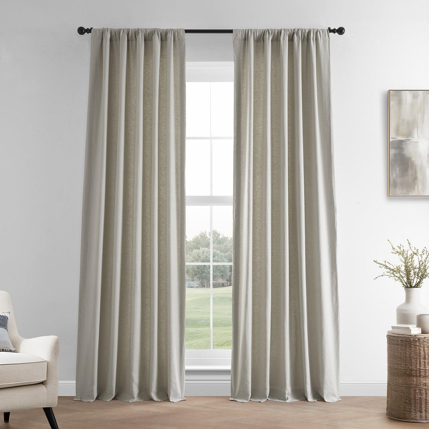 Premium French Linen Blackout Curtains - 100% Natural Khaki Linen Drapes for Bedroom & Living Room - Noise Reducing Thermal Insulated Window Treatments for Home Decor