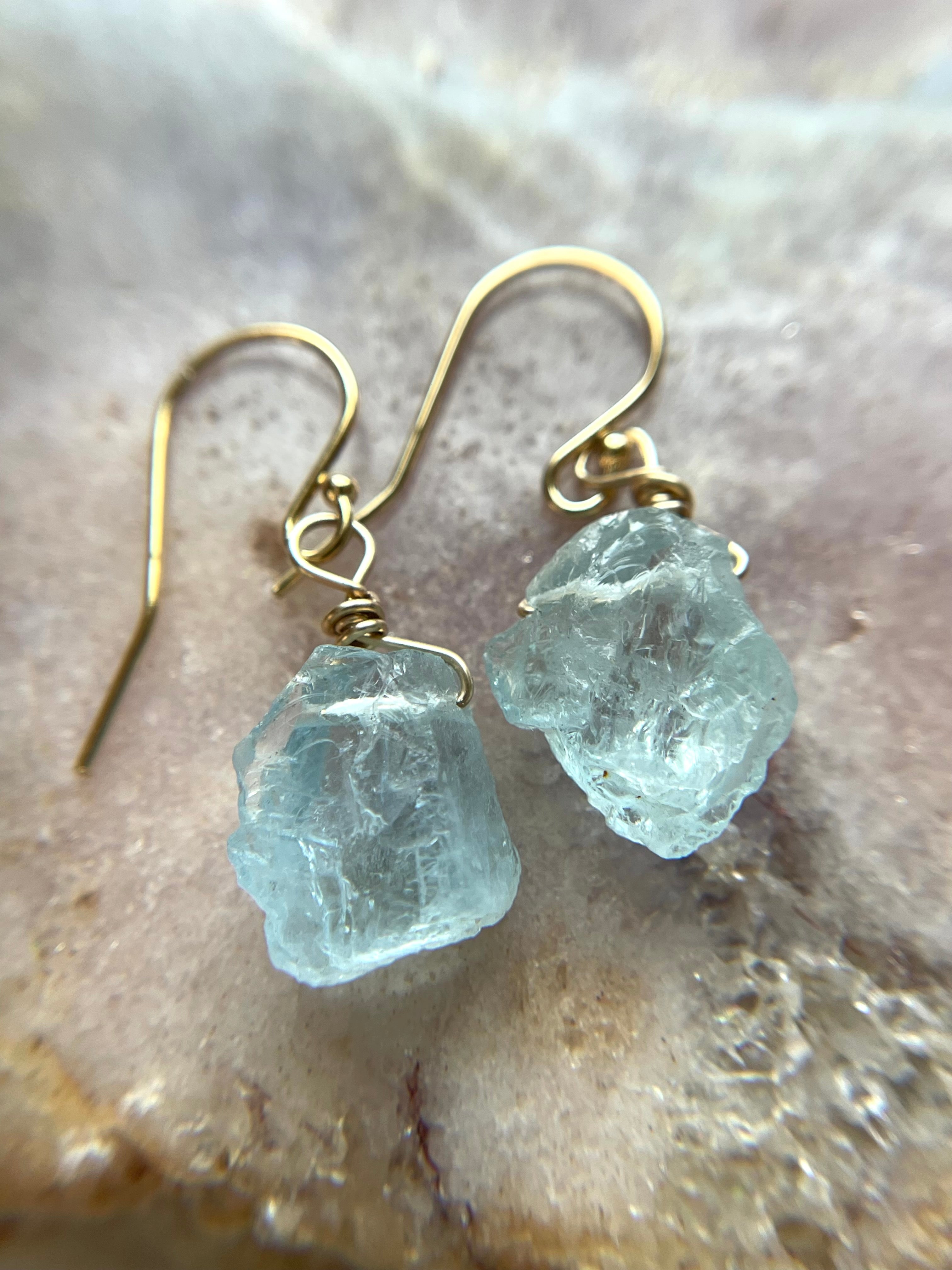 Exquisite Raw Natural Aquamarine Earrings in 14K Gold Filled or 925 Sterling Silver - Perfect for Weddings, Date Nights & Boho Chic Outfits