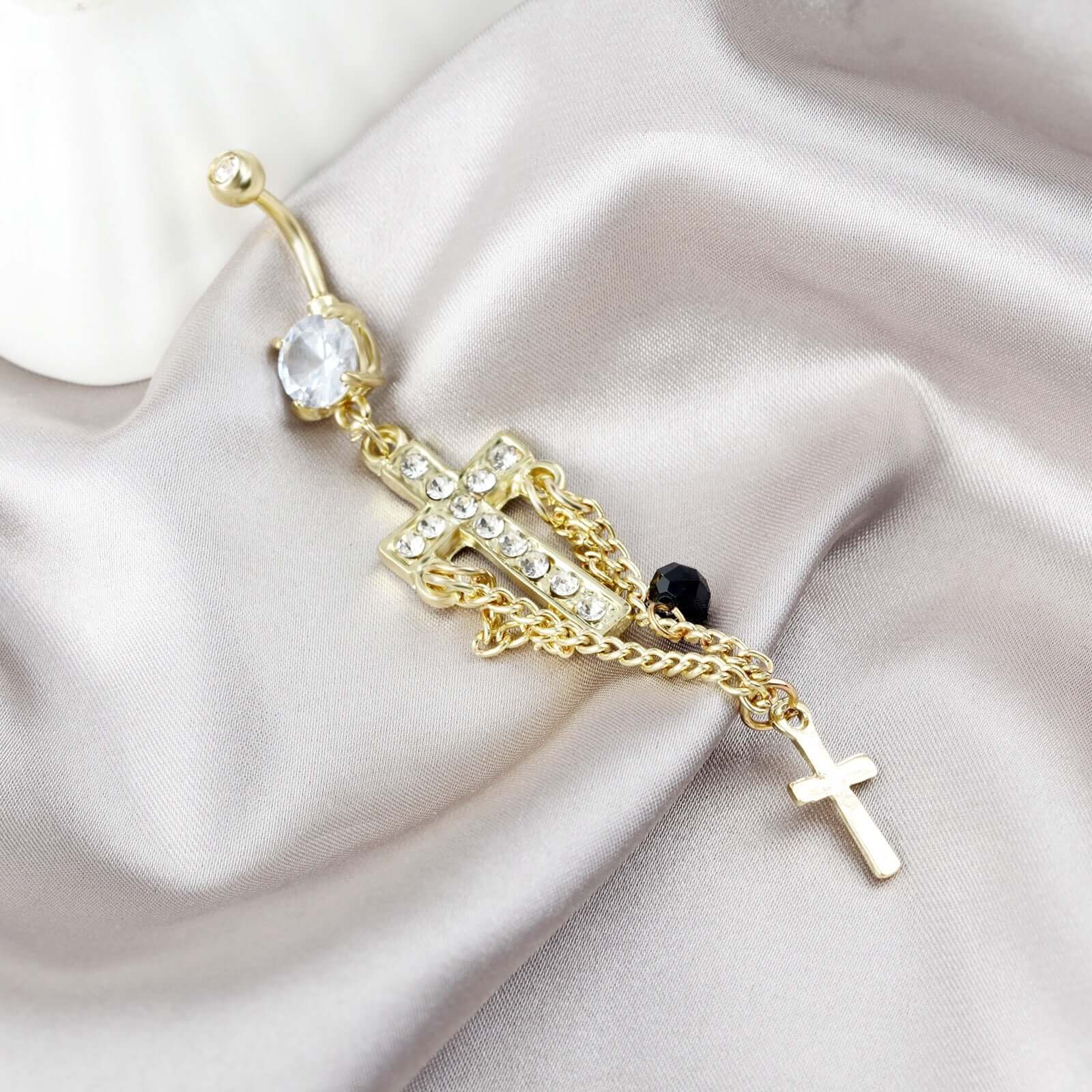 Elegant Cross Tassel Belly Button Rings | UZV09 | Perfect for Belly Dance, Beach Wear & Body Jewelry Fashion