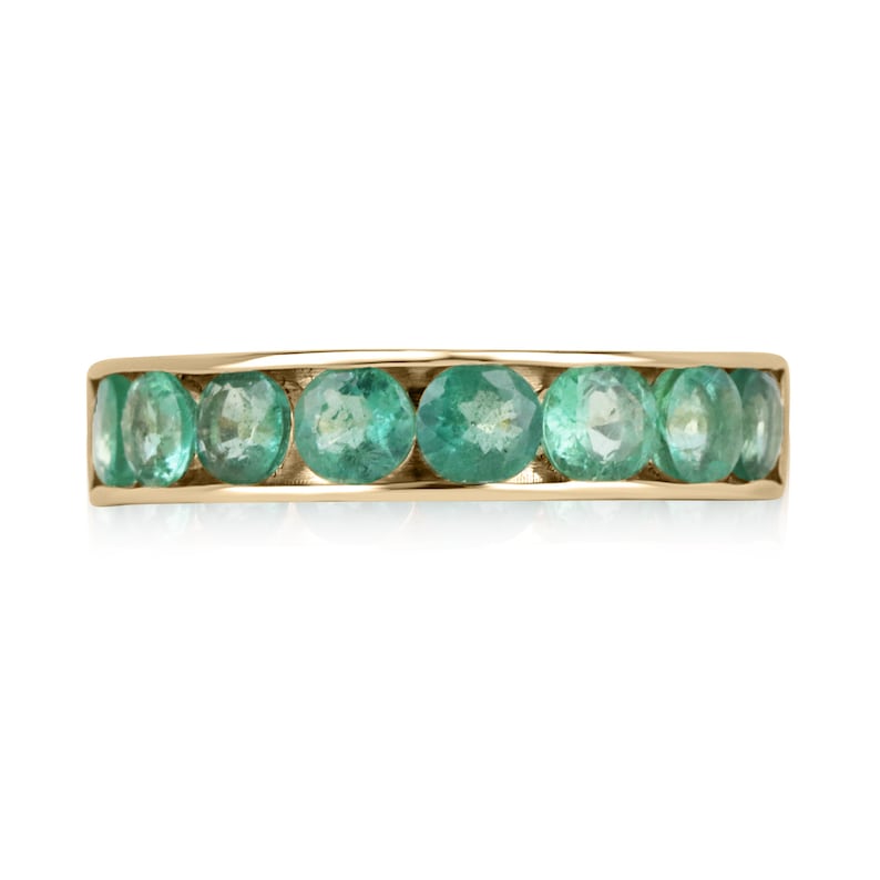 2.30tcw 14K Gold Round Cut Emerald Channel Wedding Band Ring for Men & Women - Perfect for Engagement, Anniversary, and Everyday Wear