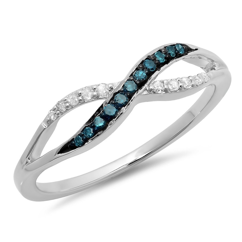 0.15 Cttw 14K Solid Gold Round Blue & White Diamond Women's Anniversary Wedding Crossover Swirl Band Ring - Perfect for Bridal, Engagement, Anniversary & Special Occasion Gifts