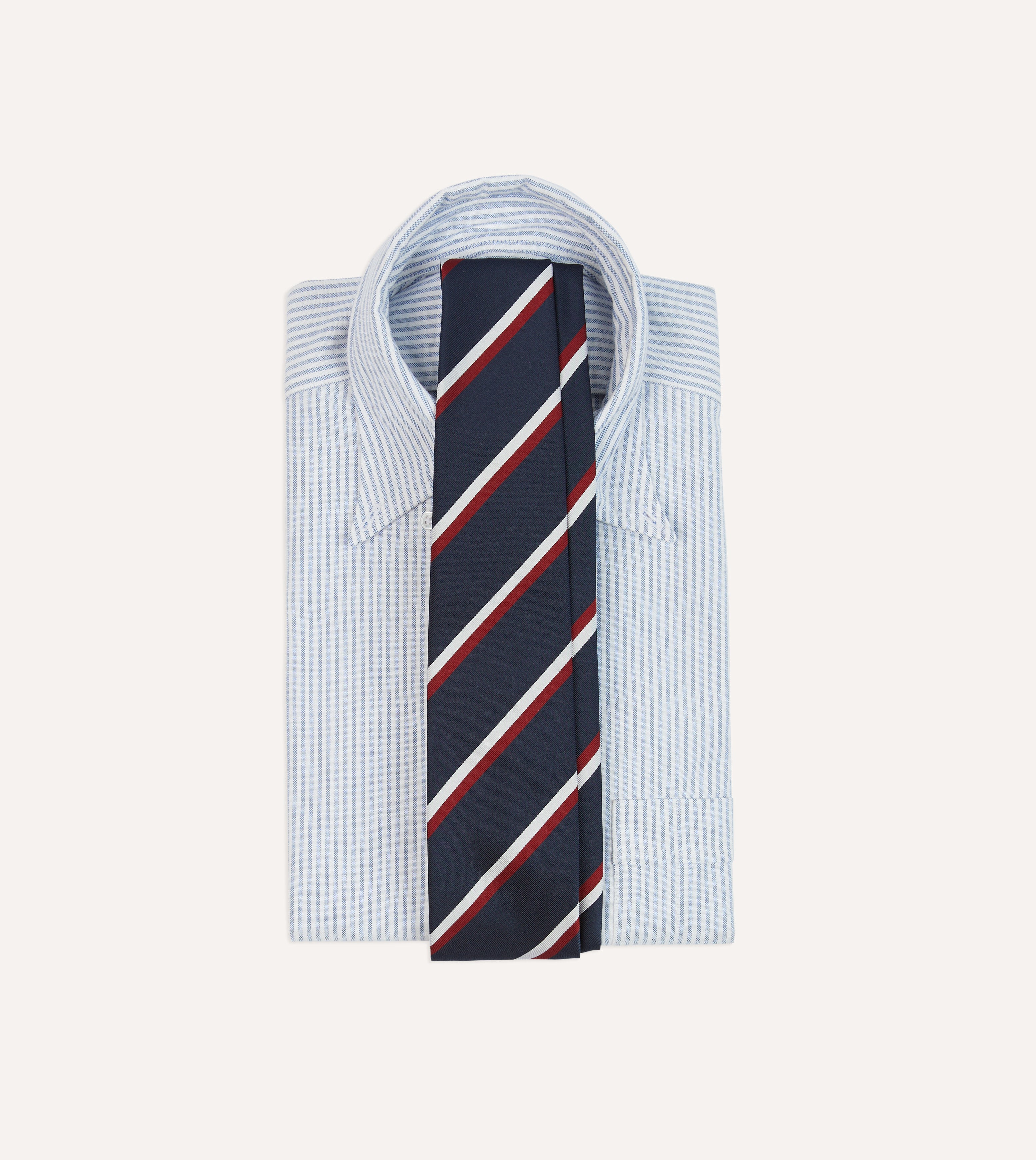 Navy, Red & White Double Stripe Mogador Silk Tipped Necktie - Premium Business Formal Tie for Weddings, Office & Special Occasions