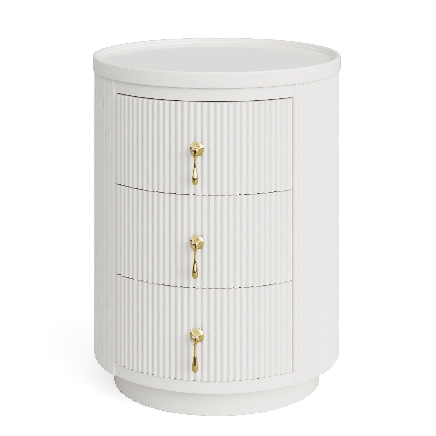 Modern 3-Drawer Nightstand with Storage - Round Side End Table for Bedroom, Living Room & Office - Compact & Stylish Furniture for Small Spaces