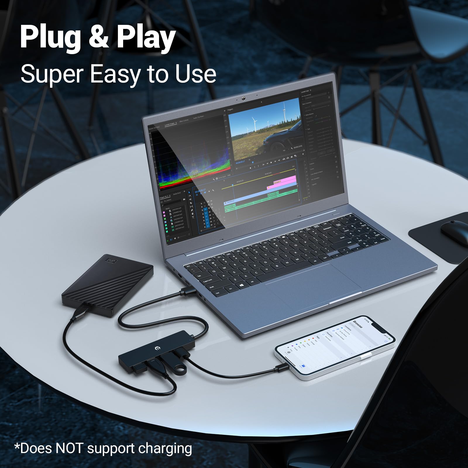 HOPDAY 4-Port USB 3.0 Hub Ultra Slim Data Hub with Fast Transfer Speeds - USB Splitter Adapter for MacBook, iMac Pro, Surface, Dell, HP Laptops - Perfect for Home Office, Gaming & Multi-Device Charging