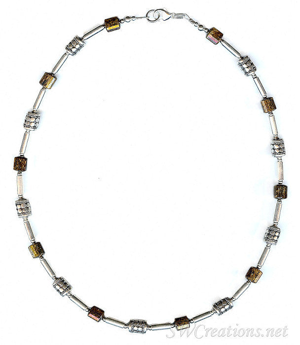 Bronzite Gemstone Silver Men's Beaded Necklace - Spiritual Healing Jewelry for Meditation, Yoga & Energy Protection
