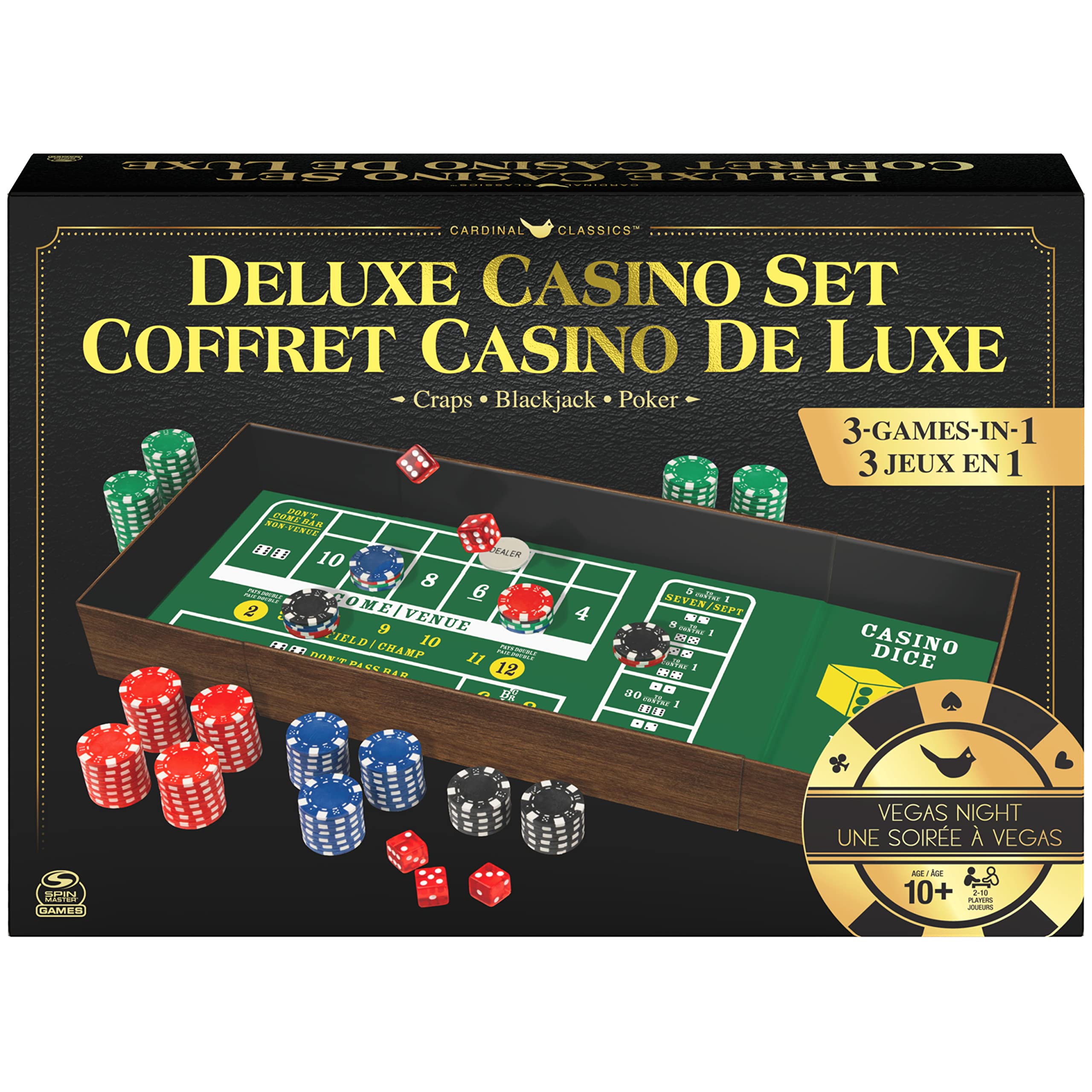 Premium Casino Game Set - 3-in-1 Classic Table Games: Craps, Blackjack & Poker for Adults & Teens Age 10+ | Perfect for Game Nights, Parties & Family Entertainment