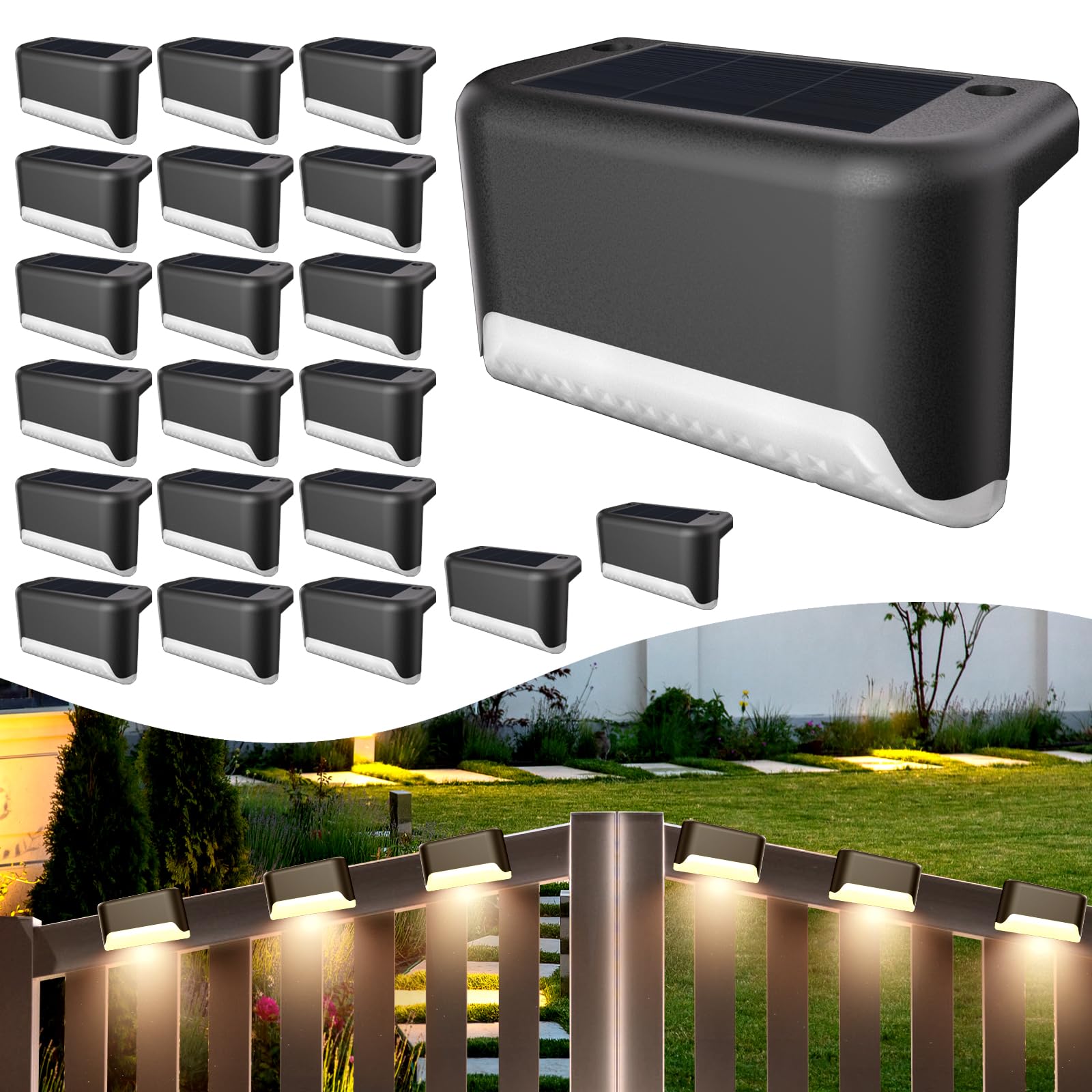 20 Pack Solar Deck Lights Outdoor Waterproof - LED Solar Step Lights for Stairs, Fence, Yard, Patio, Garden Pathway - Perfect for Nighttime Safety & Landscape Lighting