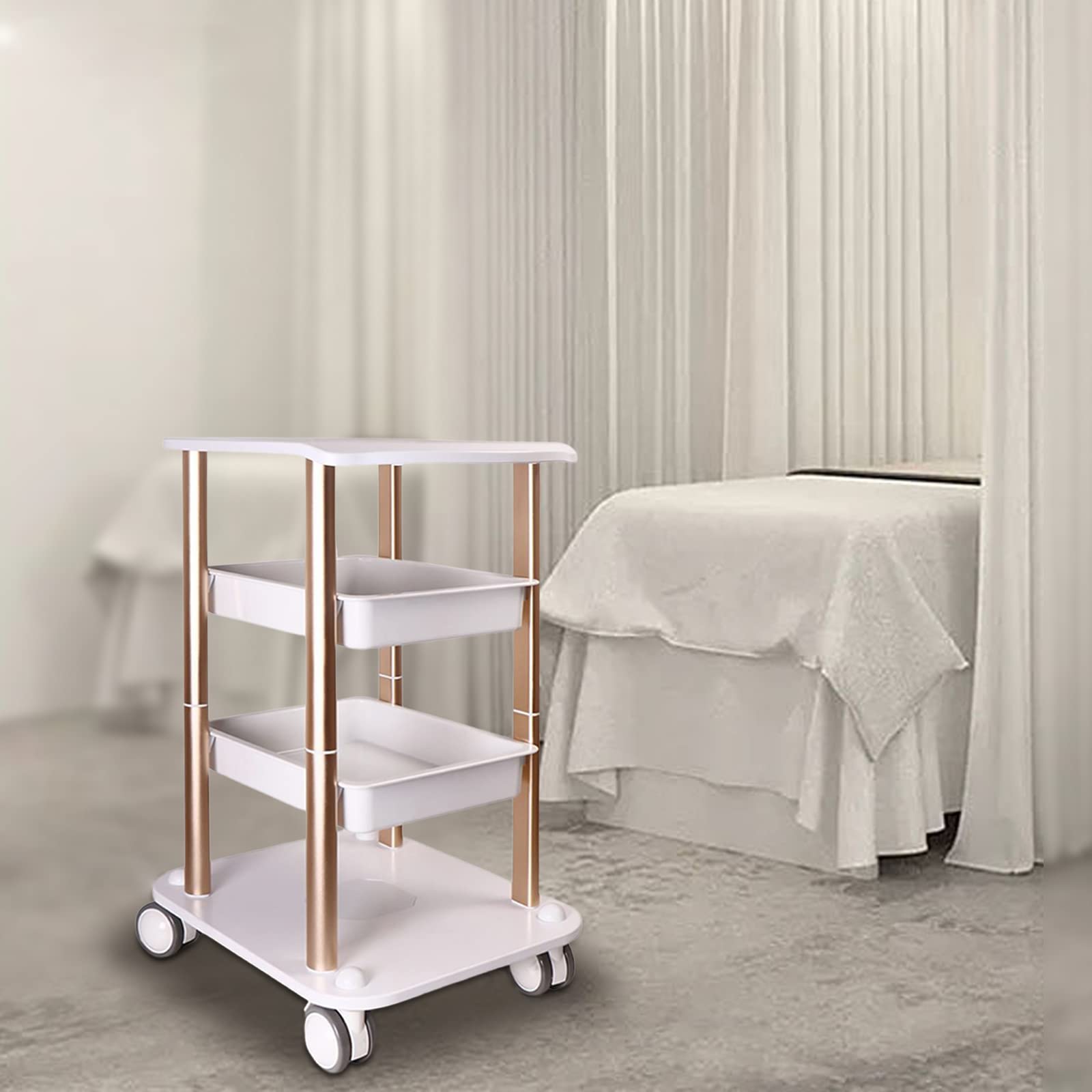 4-Tier Aluminum Rolling Utility Cart - Heavy Duty Beauty Salon Storage Trolley with Wheels for Salon, Office, Bathroom Organization | Perfect for Salon Equipment, Bathroom Supplies & Office Storage Needs