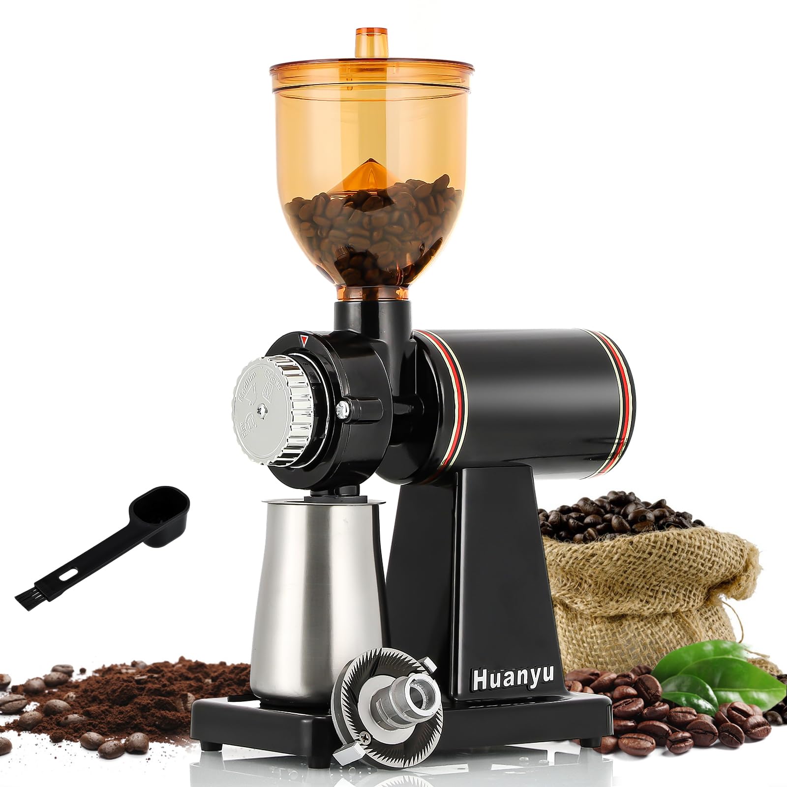 Premium Electric Stainless Steel Coffee Grinder with 8 Adjustable Grind Settings - Flat Burr Mill for Espresso, French Press & Drip Coffee - Perfect for Home & Office Use - Black