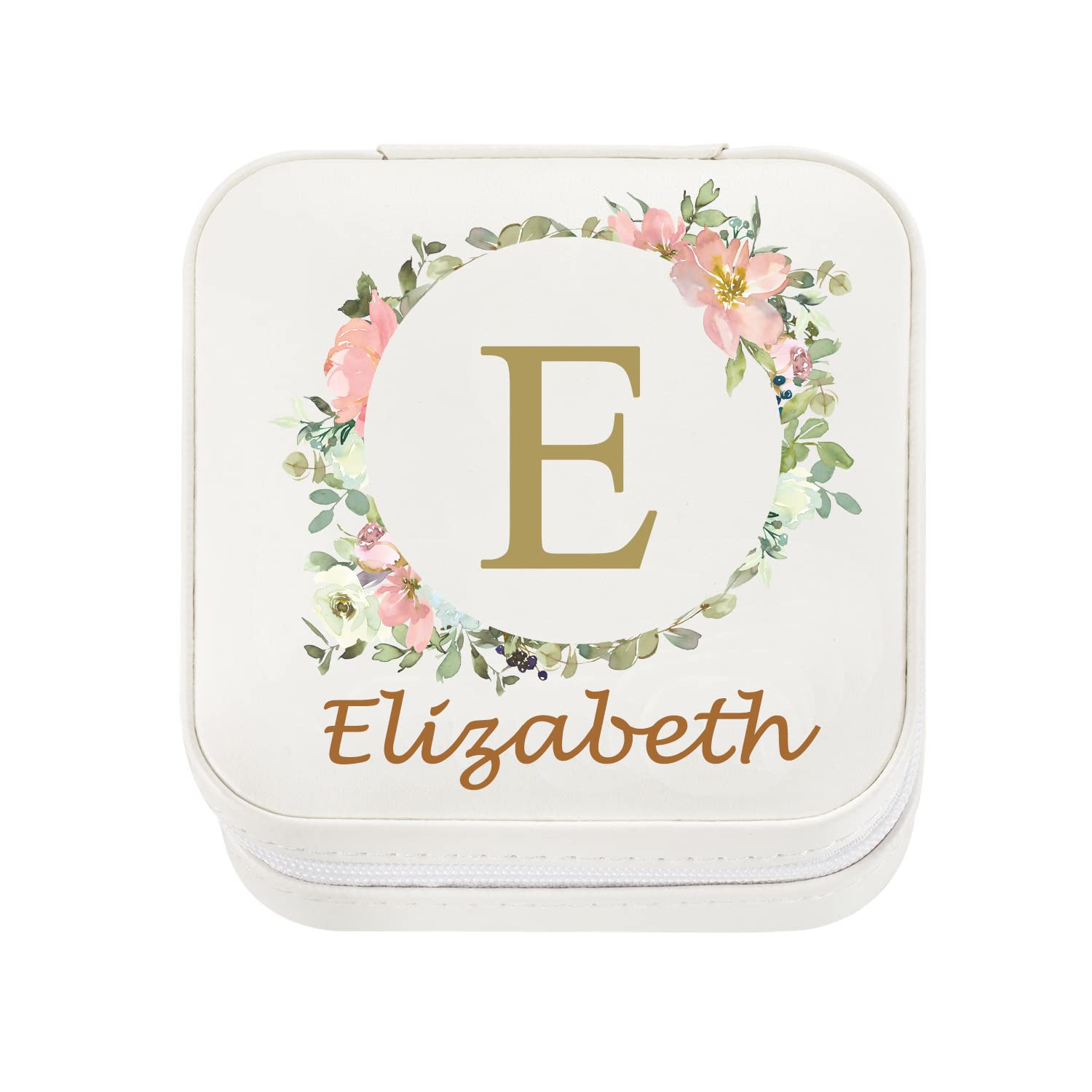 Personalized Leather Jewelry Box with Name Initial & Floral Design - Custom Jewelry Organizer & Travel Case for Women, Perfect Birthday Gift for Mom (Brown) | Great for Travel, Home Storage & Special Occasion Gifts