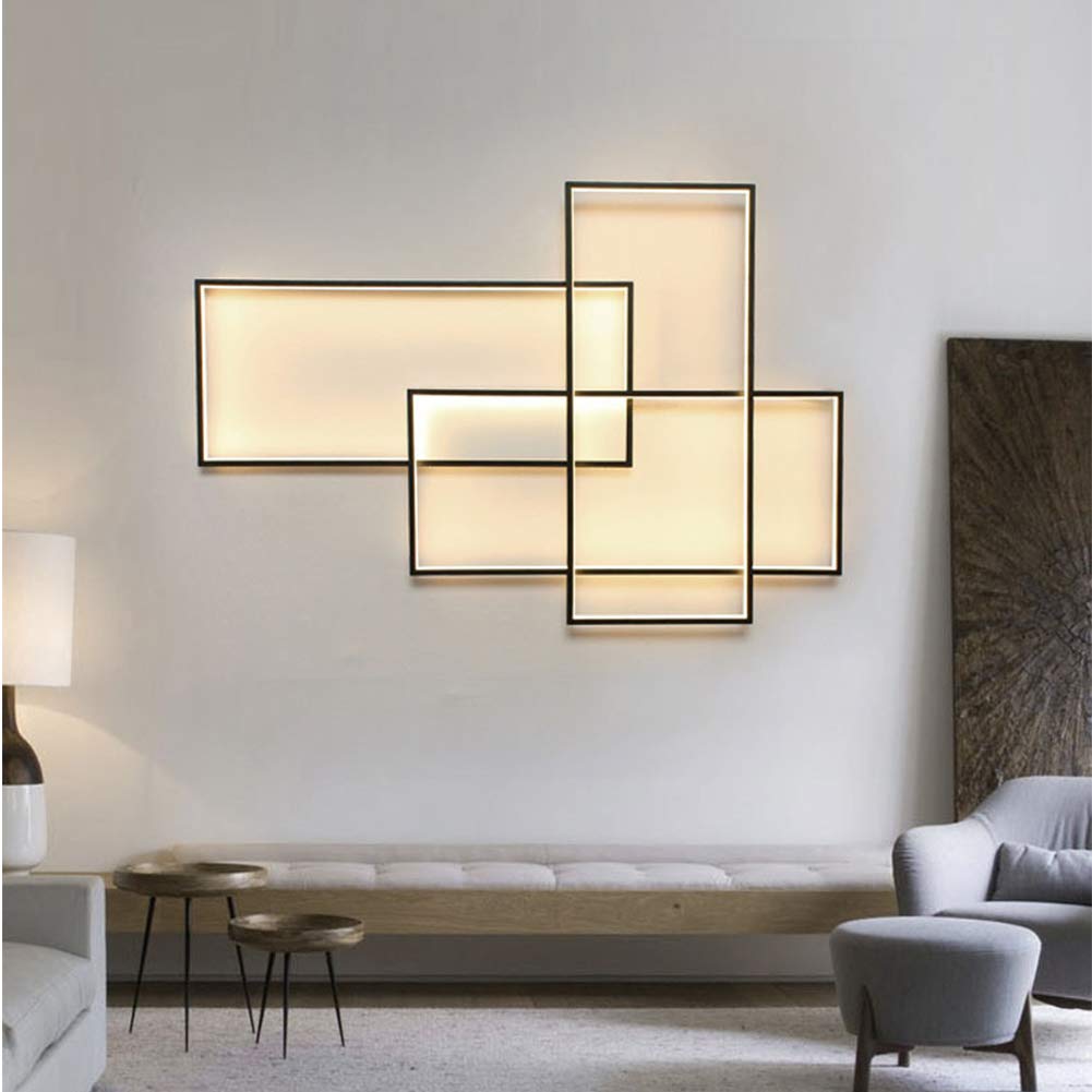 Modern Square Acrylic-Shade LED Wall Sconce Light - Dimmable Wall Mount Fixture for Living Room, Bedroom, Hallway & Staircase | Black Bathroom Mirror Lighting & Bedside Lamp for Cozy Ambience