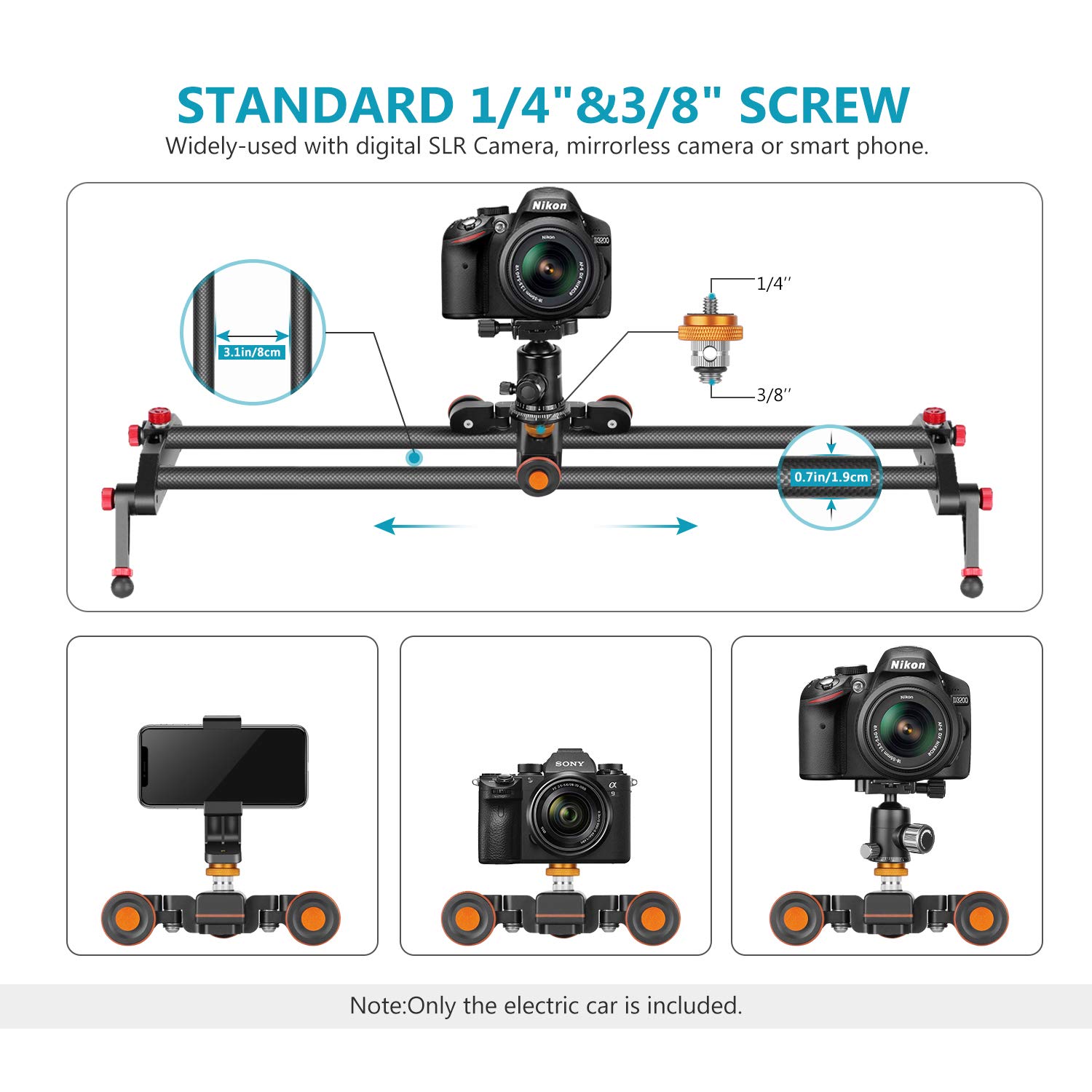 Neewer 3-Wheel Wireless Motorized Camera Dolly with Remote Control - 3-Speed Electric Track Slider for DSLR, Camcorder, GoPro, iPhone & Android Smartphones - Perfect for Smooth Video Shoots, Vlogging & Film Making