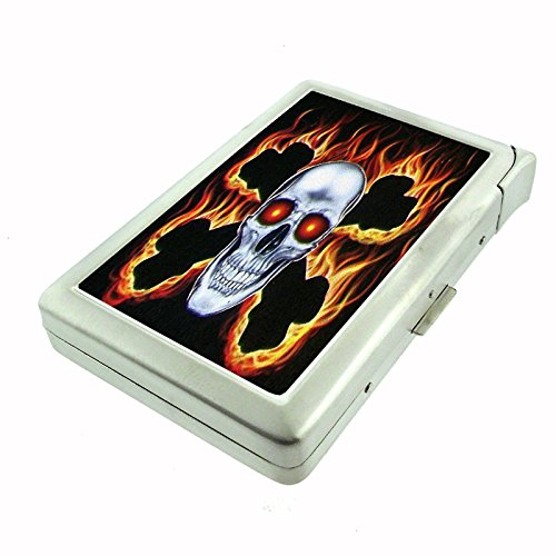 Stylish Metal Cigarette Case with Built-in Lighter - Skull Design 099 | Perfect for Travel, Outdoor Adventures & Nightlife