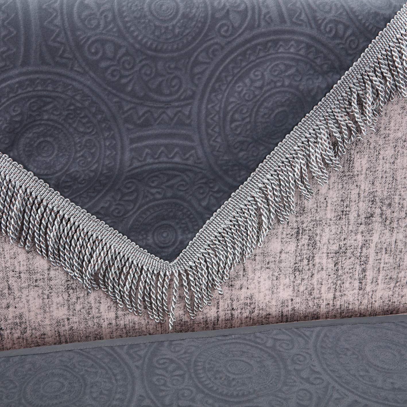 OctoRose Anti-Slip Sofa Slipcover - Furniture Protector for Sectional Couches with Arm Covers, Flocking Grey Sofa Throw (35x94 inches) - Perfect for Living Room, Home Decor & Pet Protection