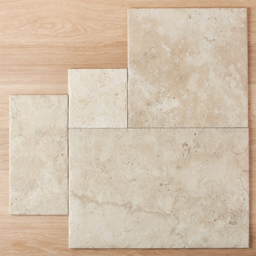 Annangrove French Pattern Ivory External Travertine Look Tile - Elegant Outdoor Flooring for Patios, Gardens & Pool Areas
