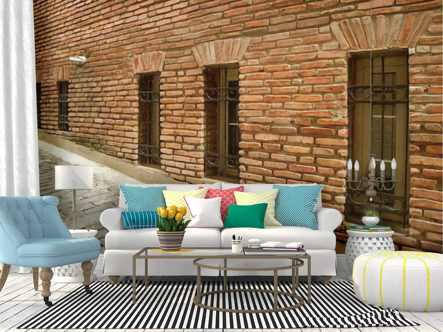 RECETHROWS Peel and Stick Wallpaper - Beautiful Windows on Old Brick Wall Mural, Self-Adhesive Removable Vinyl Film for Home Decor | Perfect for Living Room, Bedroom, or Office Accent Wall