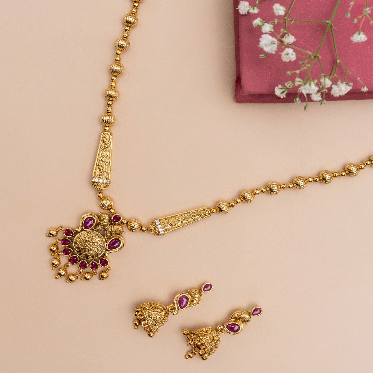 Antique Kempu Necklace Set for Women - Handcrafted Vintage Jewelry for Parties, Weddings, and Special Occasions