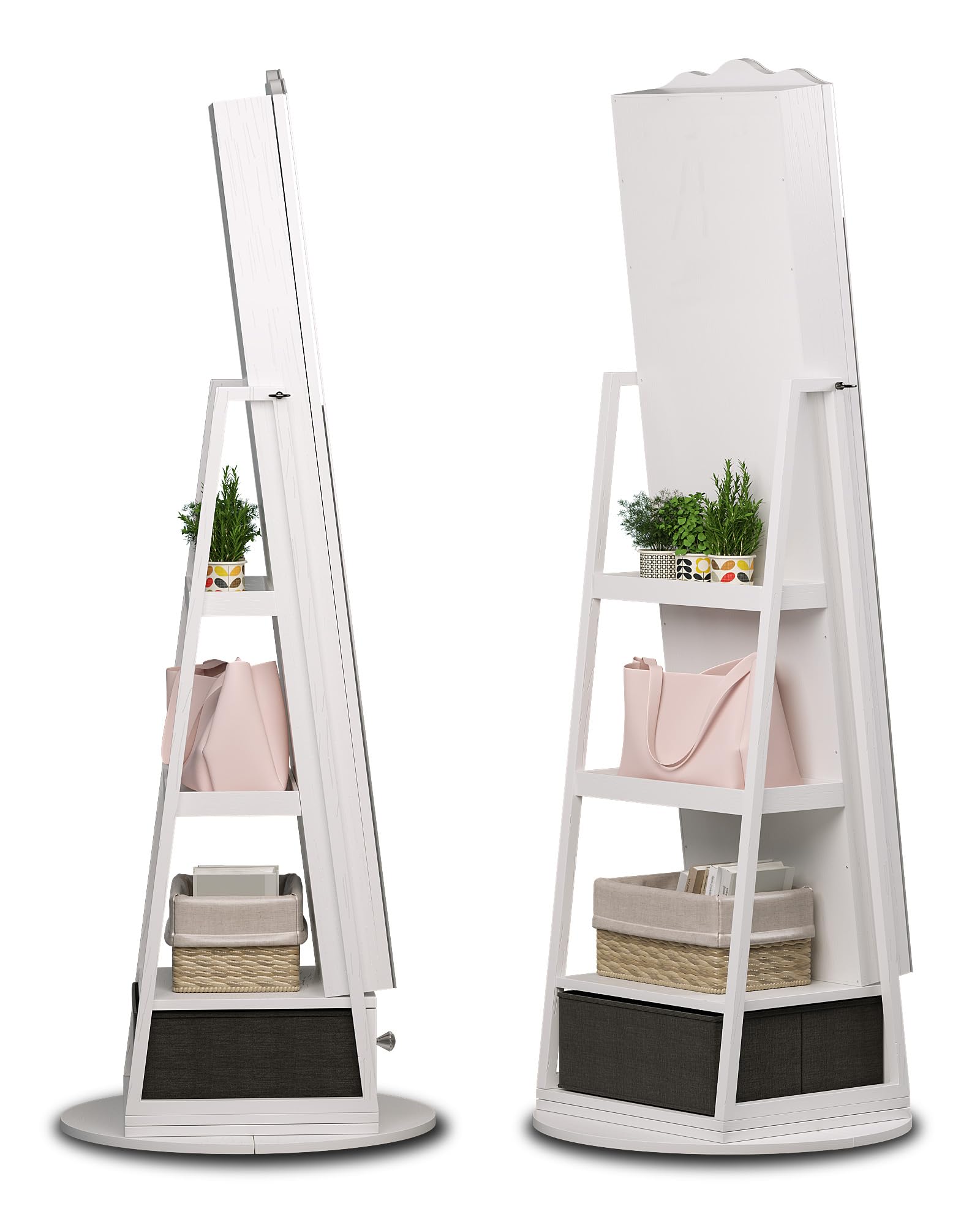 Full-Length Standing Mirror Jewelry Cabinet with LED Lights, Ample Storage & Rotating Shelf - White | Perfect for Bedroom, Dressing Room & Closet Organization