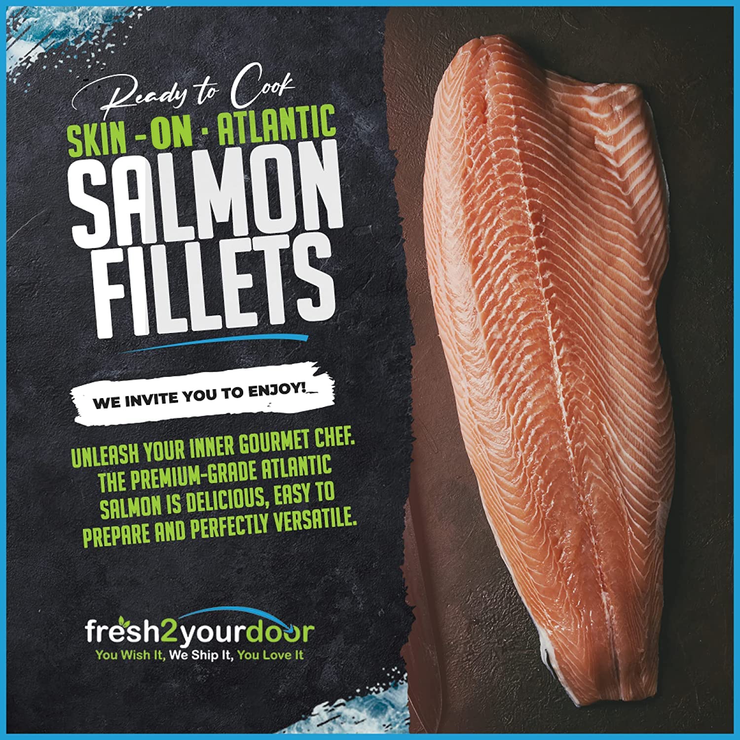 Premium Fresh Sashimi-Grade Salmon Fillet - 10.0 Lb (3 Fillets) - Skin On, 100% Natural, Ready to Cook - Wild-Caught from Chilean Patagonia - Vacuum Sealed & Flash Frozen for Maximum Freshness - Perfect for Sushi, Grilling, and Healthy Meal Prep