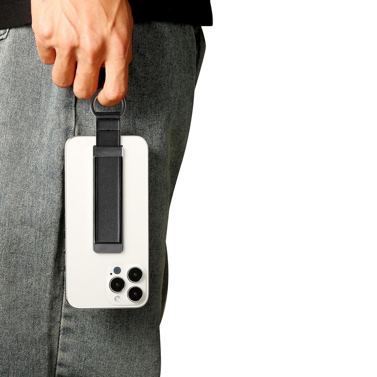Black Phone Strap Holder - Anti-Slip Phone Grip for iPhone & Android - Secure Finger Strap for Phone Back - Perfect for Running, Gym & Daily Use