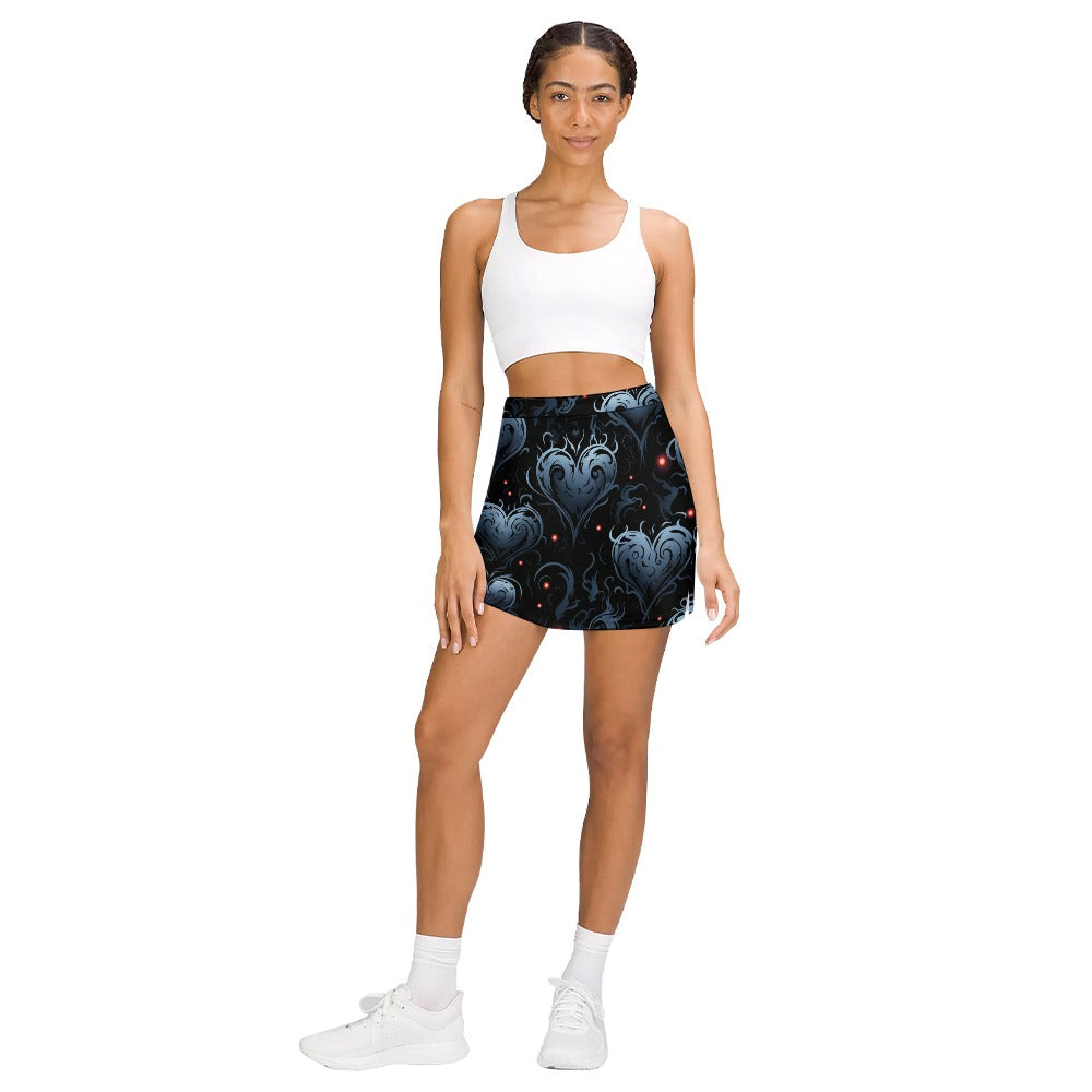 Gothic Blue Hearts Skirt Shorts With Pockets - Stylish Women's Fashion for Casual Wear, Parties, and Gothic Outfits
