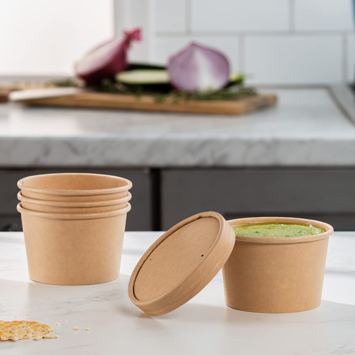 250-Pack 8 oz Kraft Paper Food Containers with Vented Lids | Disposable Soup Bowls & Ice Cream Cups | Eco-Friendly Takeout Containers for Hot & Cold Foods | Perfect for Restaurants, Cafes, and Catering Services
