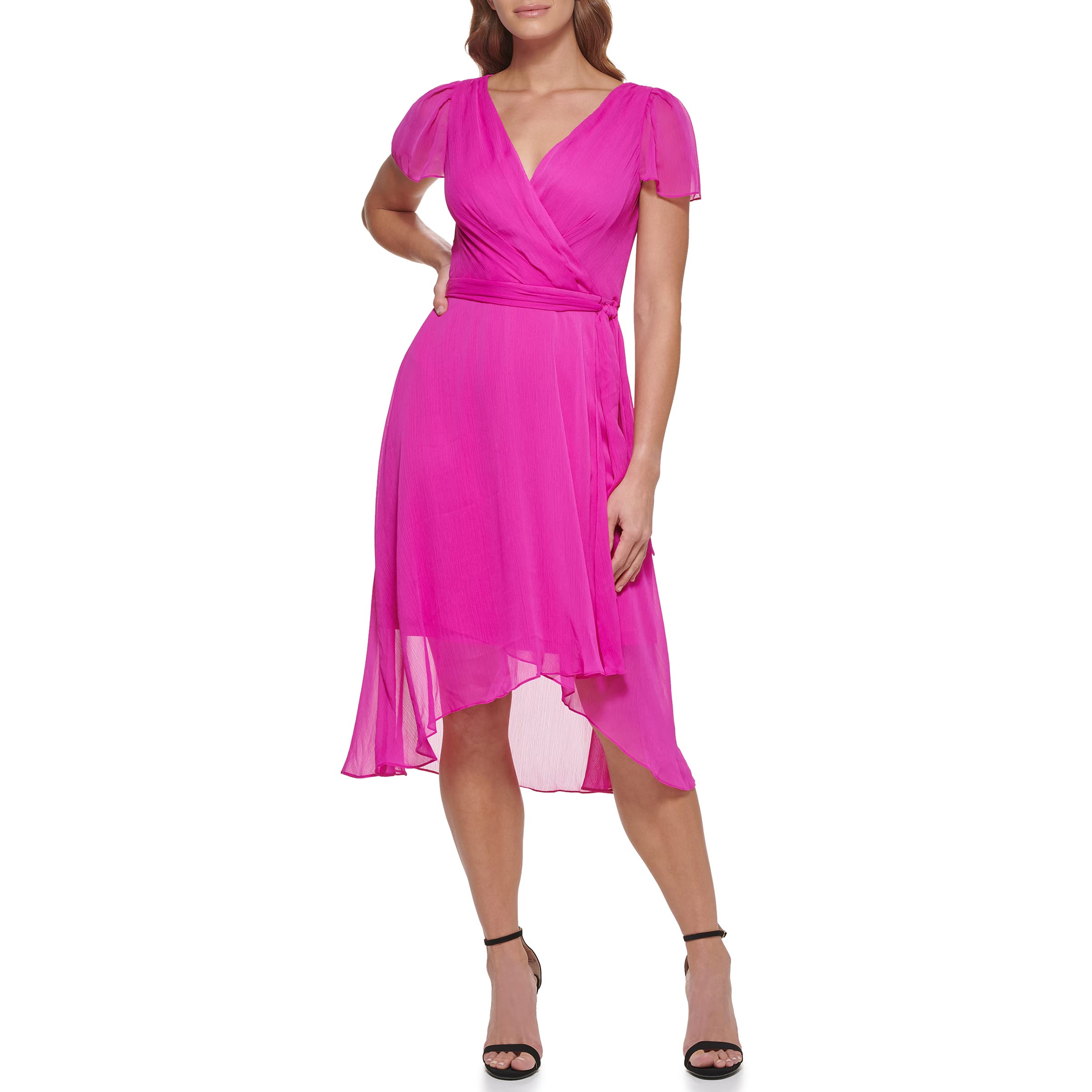 DKNY Women's Faux Wrap Dress - Elegant Stretch Knit Midi Dress for Work, Date Night & Special Occasions | Plus Size Options Available