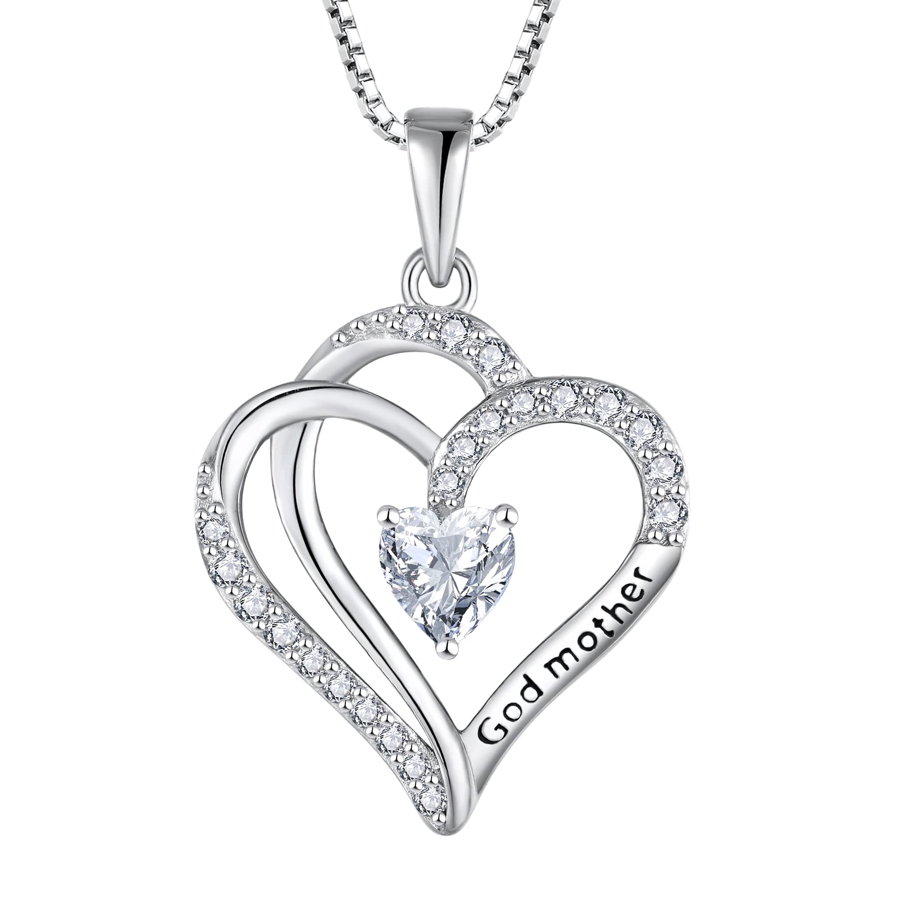 STARCHENIE Godmother Necklace - Sterling Silver Heart Pendant with Cubic Zirconia, Elegant Jewelry Gift for Women - Perfect for Birthdays, Christenings & Special Occasions