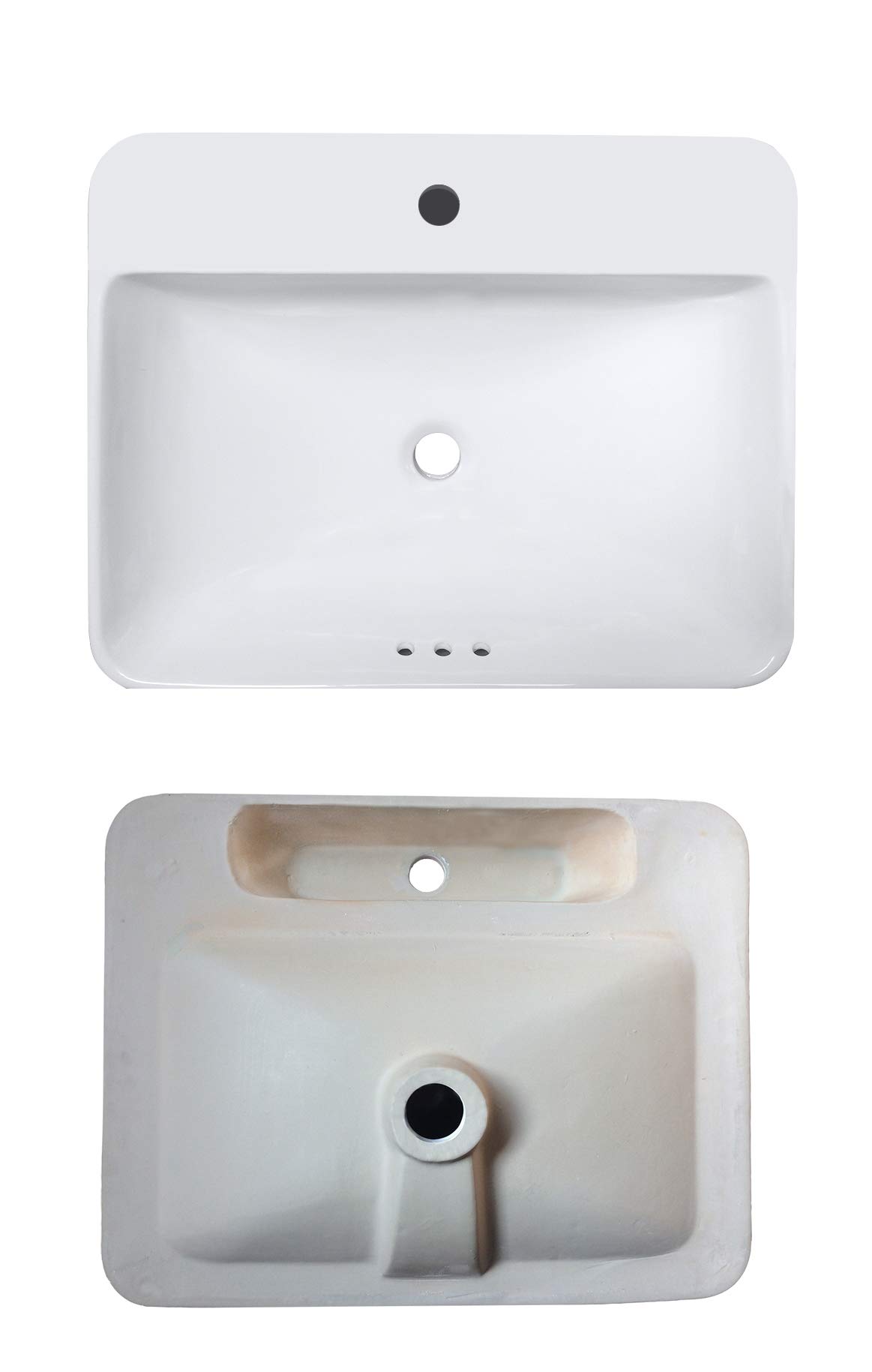 WinZo WZ6123D White Porcelain Rectangular Drop-in Bathroom Vessel Sink - Semi-Recessed Vanity Basin with Pop-Up Drain - Perfect for Modern Bathroom Renovations & Powder Room Upgrades