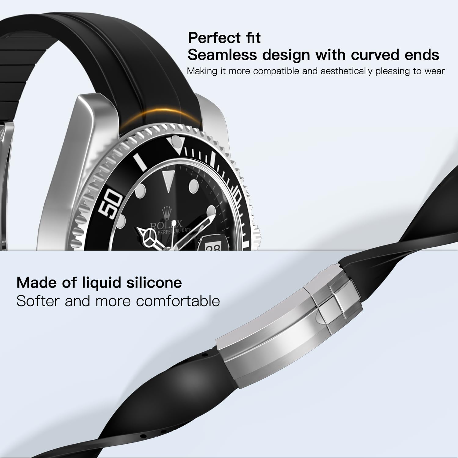 20mm Rubber Watch Band for Rolex - Replacement Curved End Strap for Men & Women - Black, Blue, Green - Perfect for Diving, Swimming & Casual Wear