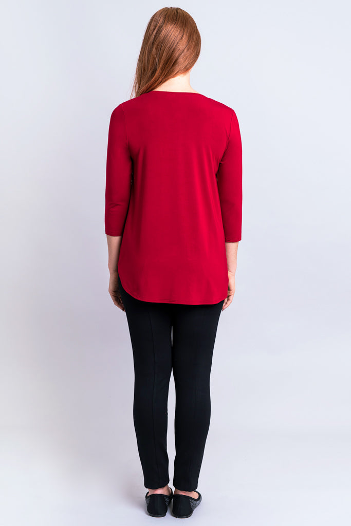 Jazz 3/4 Sleeve Women's Tops - Soft Bamboo Fabric Lipstick Red Blouse for Casual Wear & Office Outfits