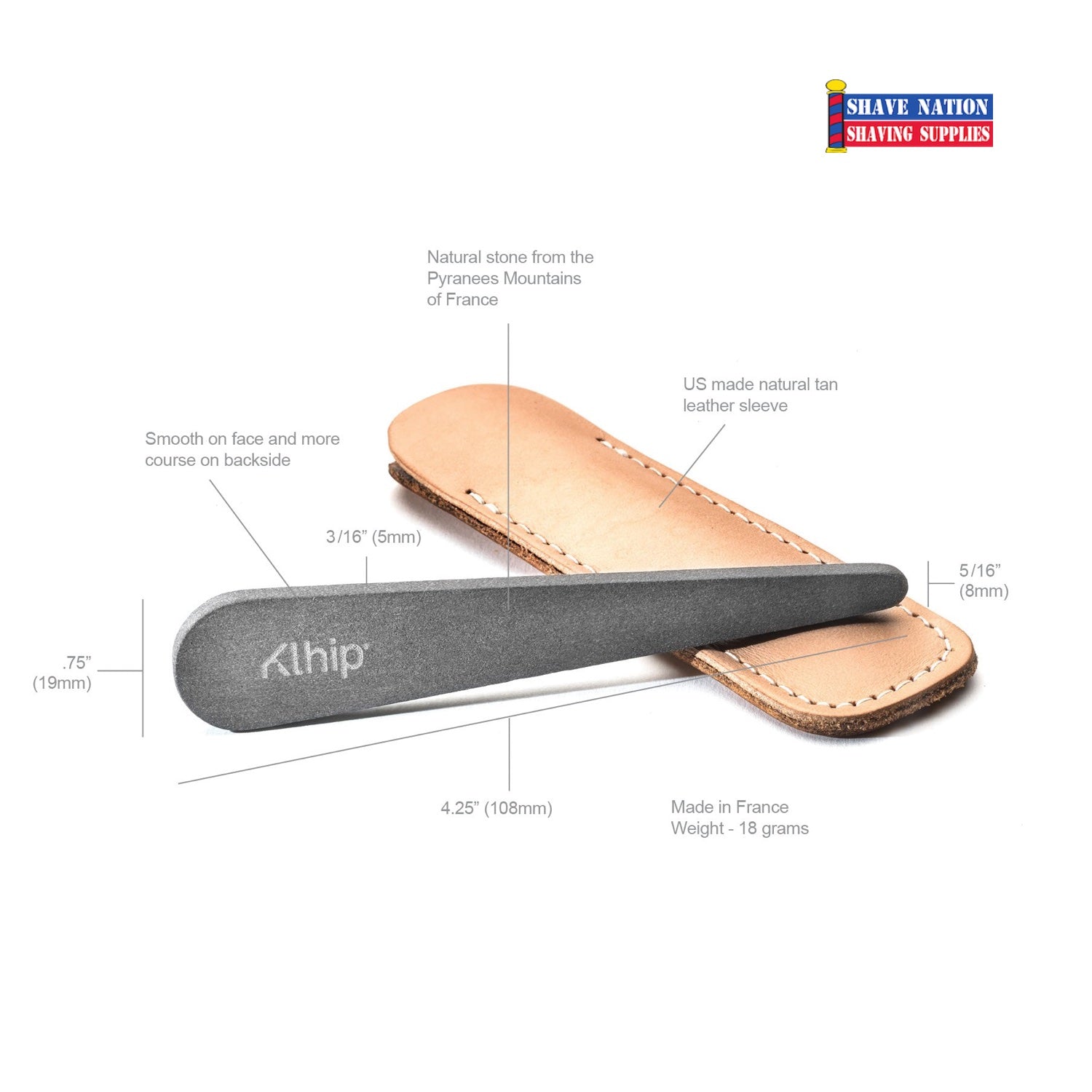 Klhip Stone Nail File with Leather Case - Professional Manicure Tool for Strong, Healthy Nails - Perfect for Home, Travel & Salon Use