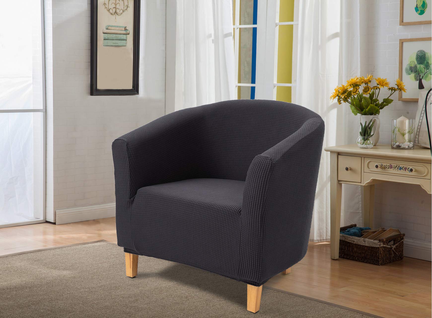TIANSHU Jacquard Stretch Tub Chair Cover - Non-Slip Armchair Slipcover for Dining, Living Room & Office - Gray Barrel Chair Cover | Perfect for Home Decor, Guest Reception & Furniture Protection