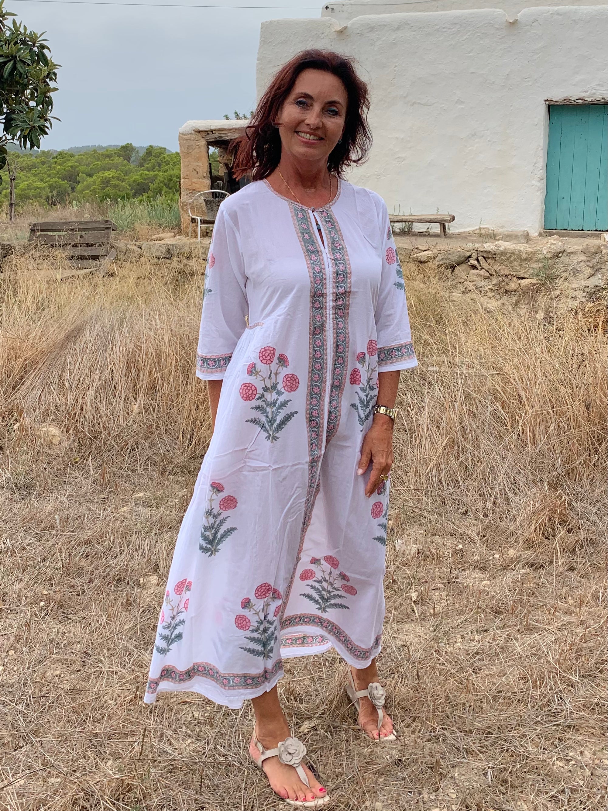 Be Marrakesh Kaftan Dress - Handmade Mughal Block Print Cotton Tunic for Women | Perfect for Boho Festivals, Beach Cover-ups & Lounge Wear