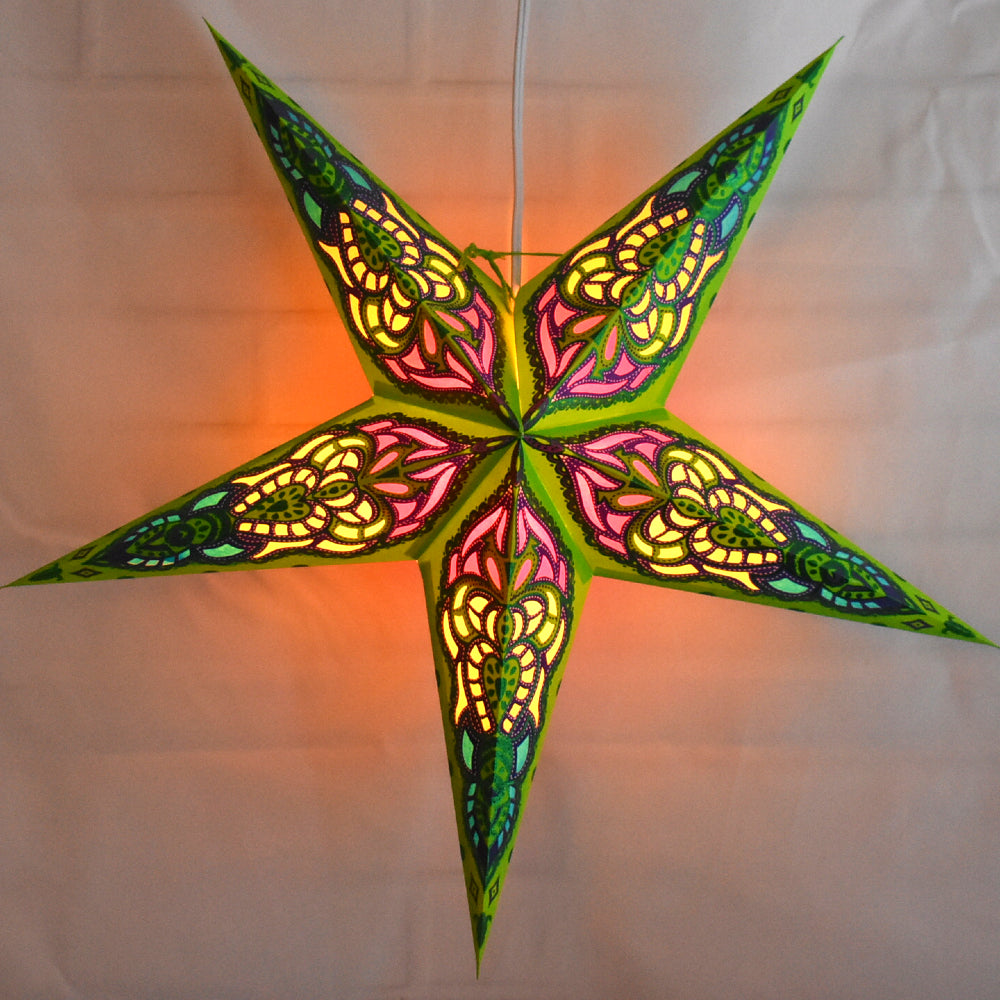 24 Pack Green & Purple Meditation Glitter Paper Star Lanterns - Hanging Decorative Lights for Yoga Studio, Bedroom, Party Decor