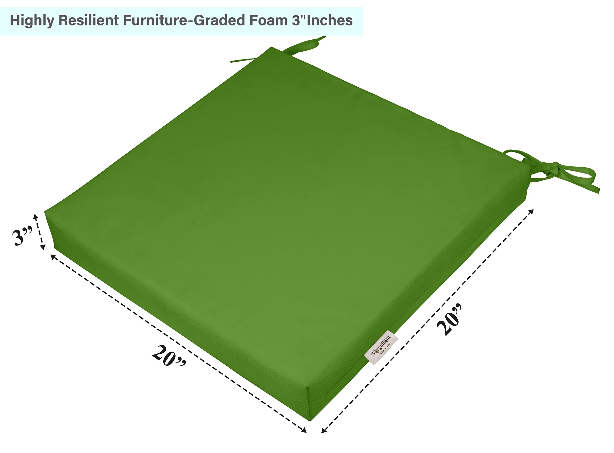 Premium 20x20 Inch Square Patio Chair Cushions Set of 2 - Indoor/Outdoor Waterproof Seat Cushions with Ties for Garden Furniture, Deck Chairs & Home Decor in Pear Green | Perfect for Backyard, Poolside & Sunroom Relaxation