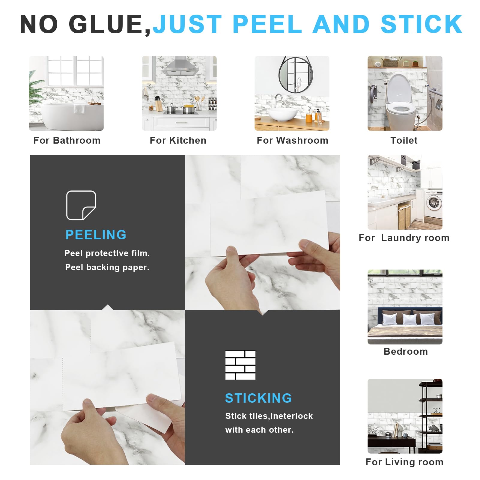 URCOLOR 32-Piece Peel and Stick Backsplash Wall Tile - 4